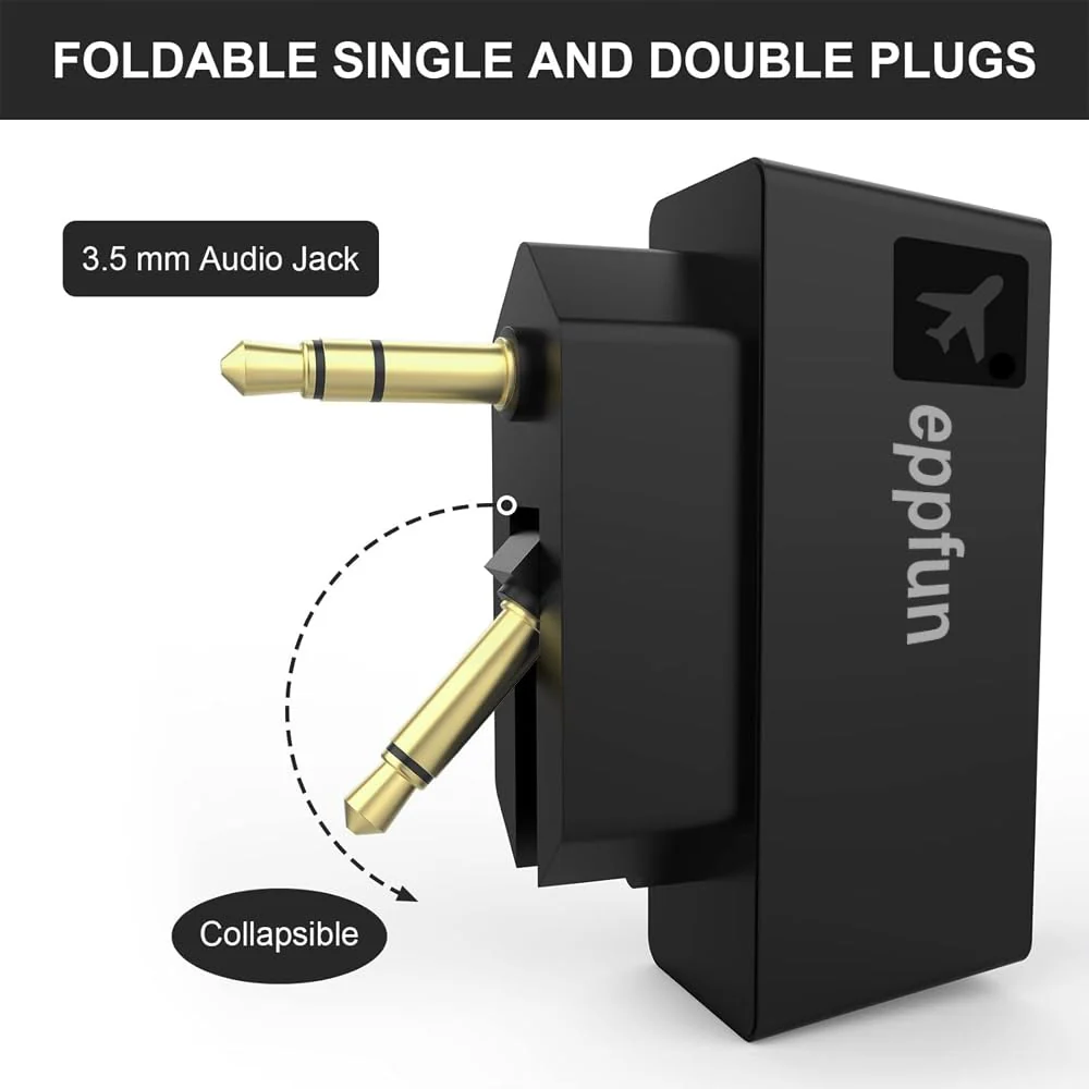eppfun Professional Bluetooth 5.2 Transmitter for Airplane, Dual Connection Wireless Audio Adapter with aptX Low Latency/Aptx HD for Earbuds/Headphones - Image 9