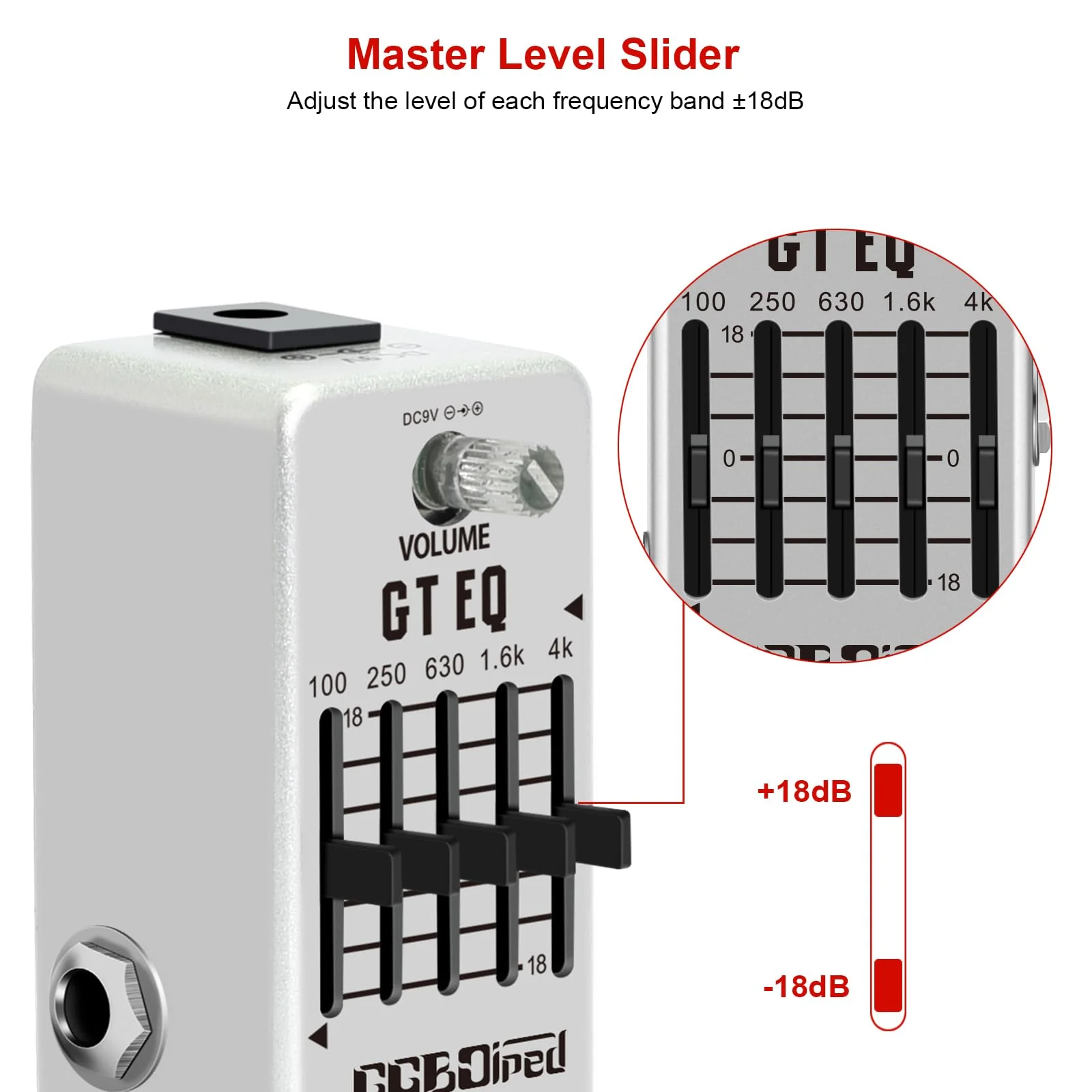 EQ Pedal, 5 Band Electric Guitar Equalizer (100Hz 250Hz 630Hz 1.6kHz 4kHz) Provides ±18dB for Each Band, Equalizer Pedal EQ Seeker for Eletric Guitar - Image 3