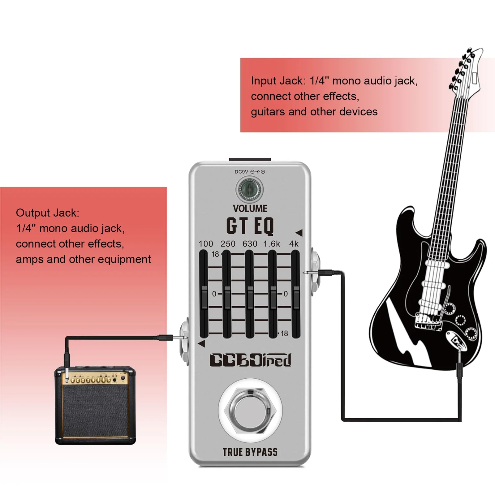 EQ Pedal, 5 Band Electric Guitar Equalizer (100Hz 250Hz 630Hz 1.6kHz 4kHz) Provides ±18dB for Each Band, Equalizer Pedal EQ Seeker for Eletric Guitar - Image 4