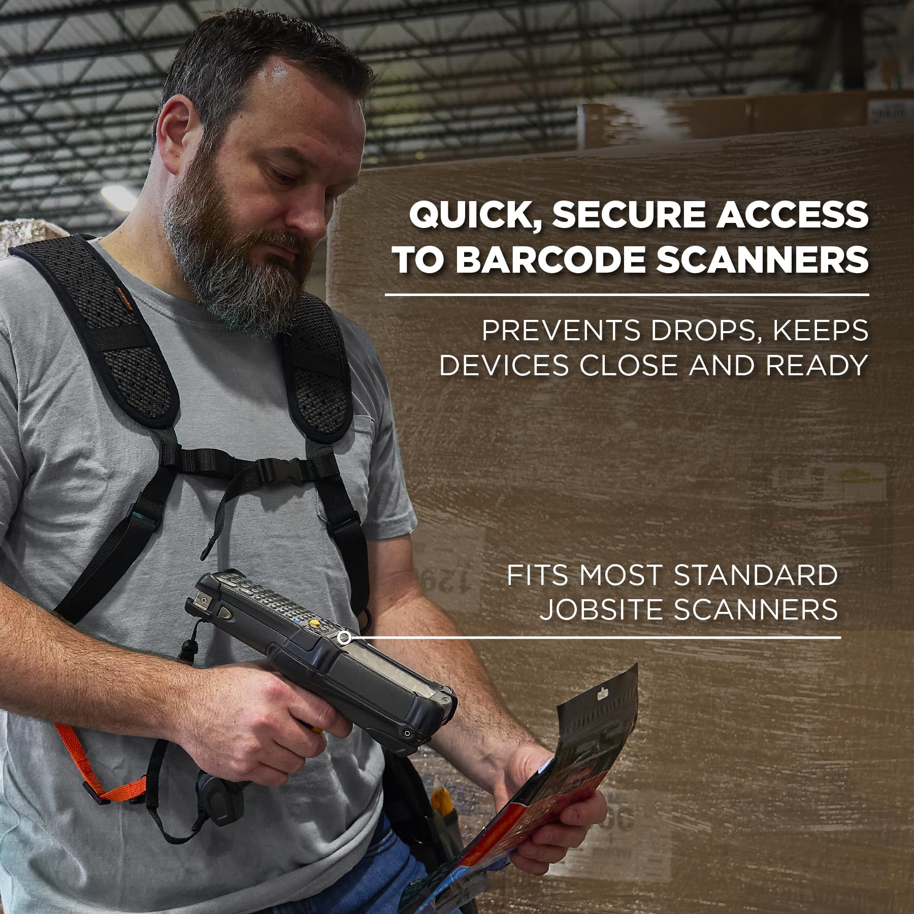 Ergodyne Squids 3142 Padded Shoulder Barcode Scanner Harness with Attachment Lanyard for Mobile Computers Medium-Large Black - Image 2