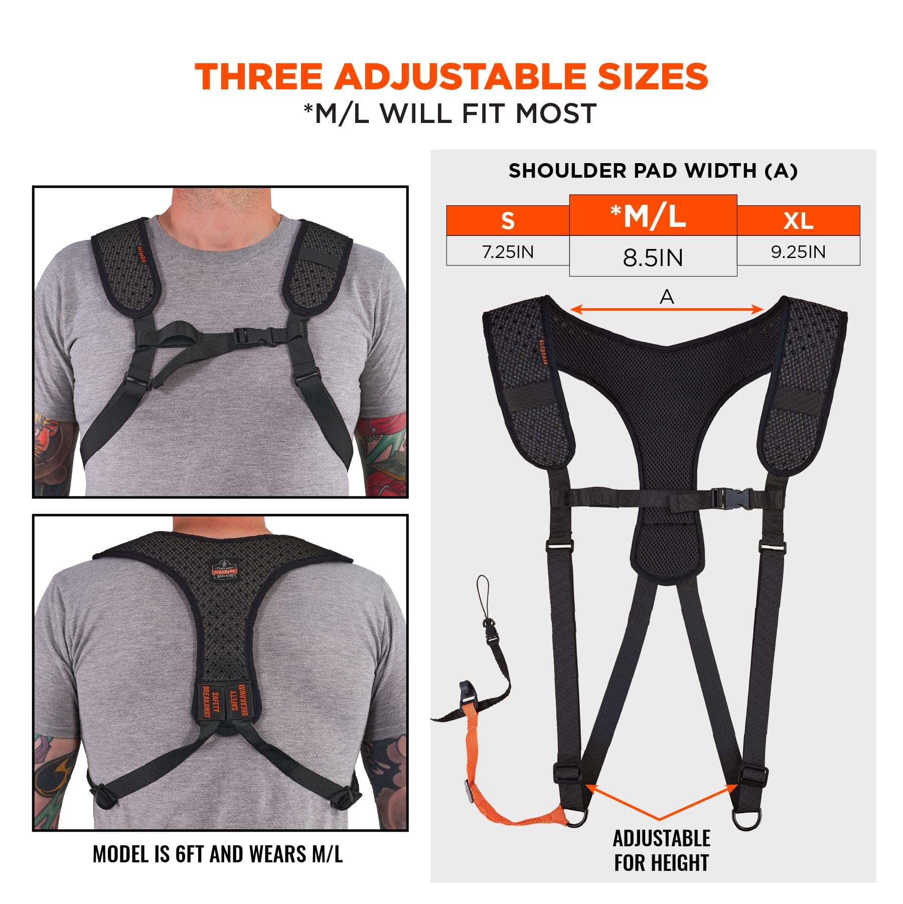 Ergodyne Squids 3142 Padded Shoulder Barcode Scanner Harness with Attachment Lanyard for Mobile Computers Medium-Large Black - Image 6