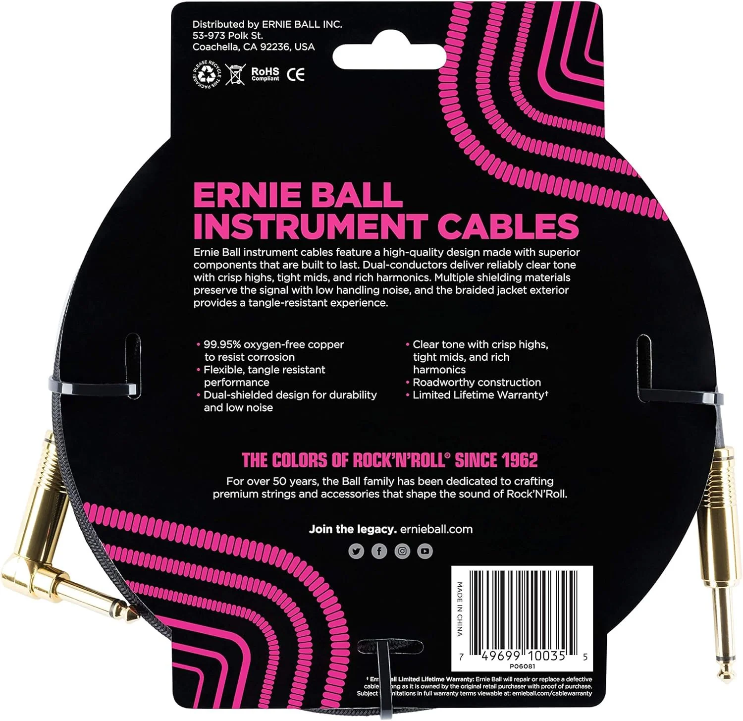 Ernie Ball Braided Instrument Cable Set Straight/Angle Length 10ft in Black (P06081) - Pack of 2 - Image 2