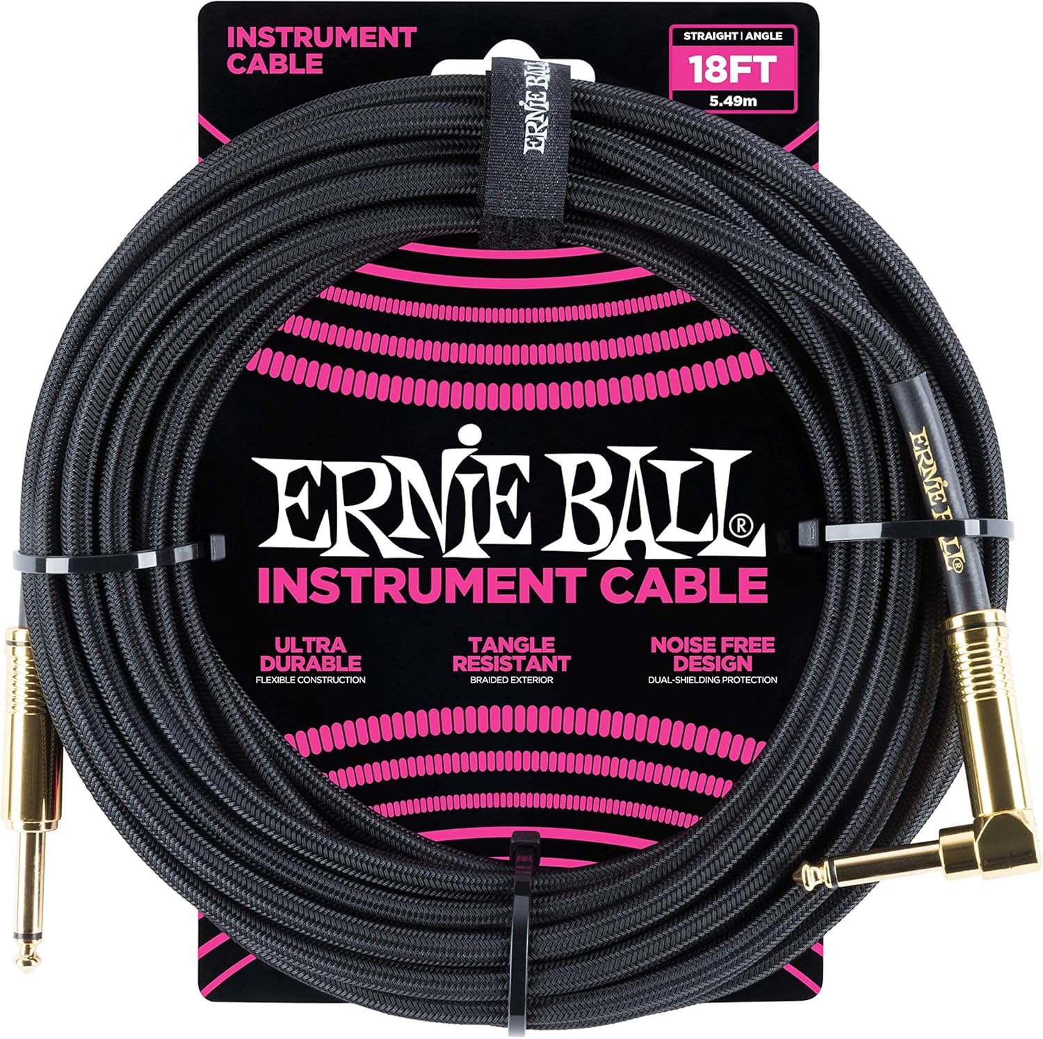 Ernie Ball Braided Instrument Cable Set Straight/Angle Length 18ft in Black (P06086) - Pack of 2 - Image 2