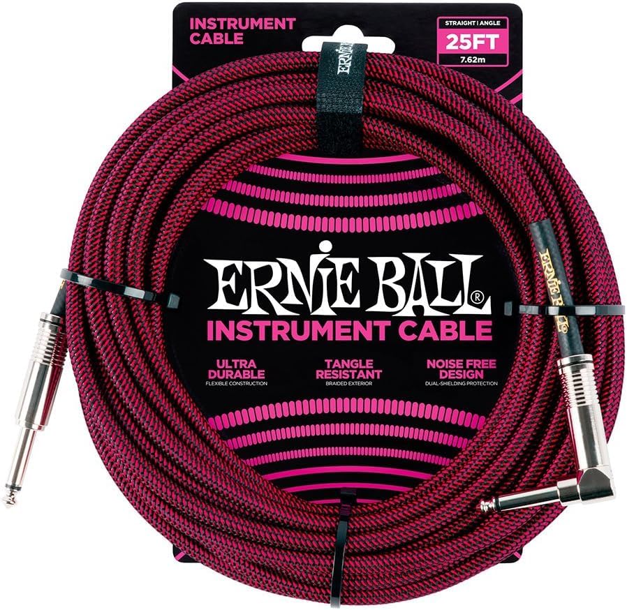 Ernie Ball Braided Instrument Cable Set Straight/Angle Length 25ft in Red/Black (P06062) - Pack of 2 - Image 2
