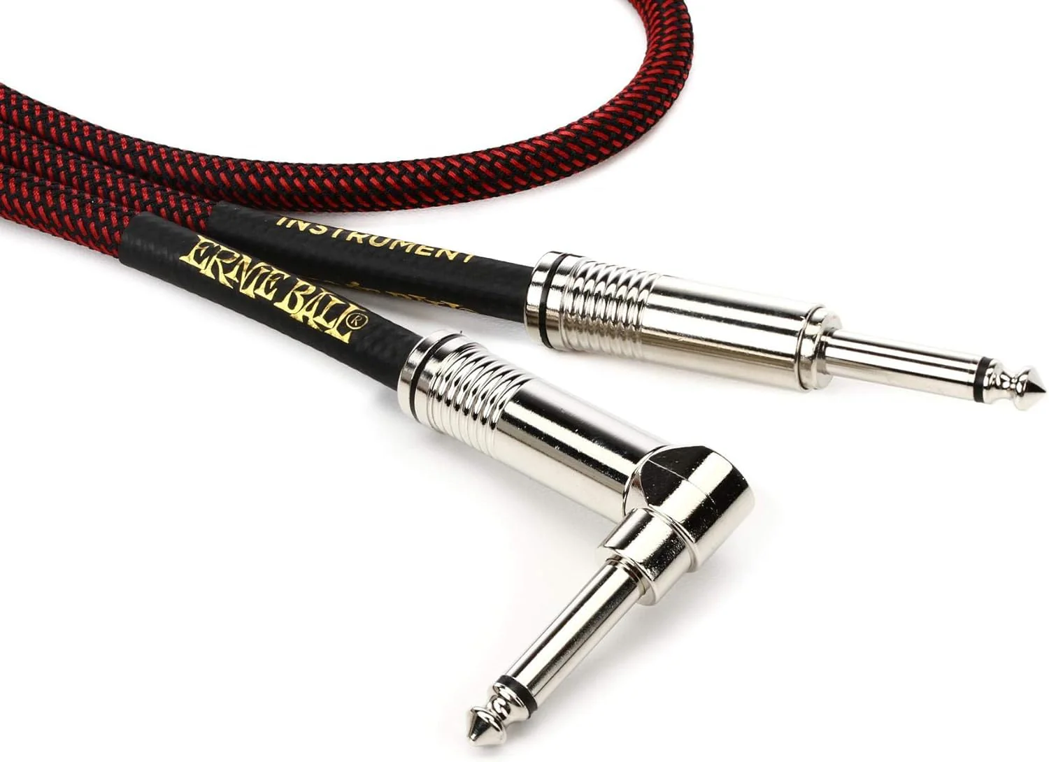 Ernie Ball Braided Instrument Cable Set Straight/Angle Length 25ft in Red/Black (P06062) - Pack of 2 - Image 4
