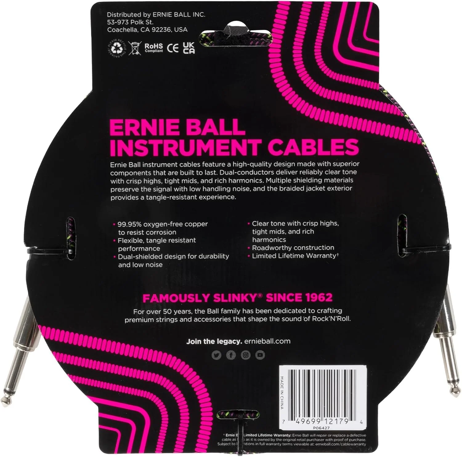 Ernie Ball Braided Instrument Cable Set Straight/Straight Length 10ft in Purple Python (P06427) - Pack of 2 - Image 3