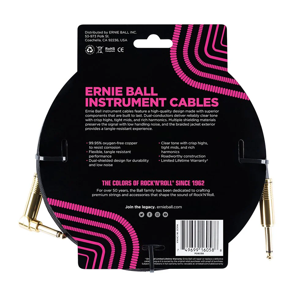 Ernie Ball Braided Instrument Cable, Straight/Angle, 25ft, Black (P06058) - Image 2