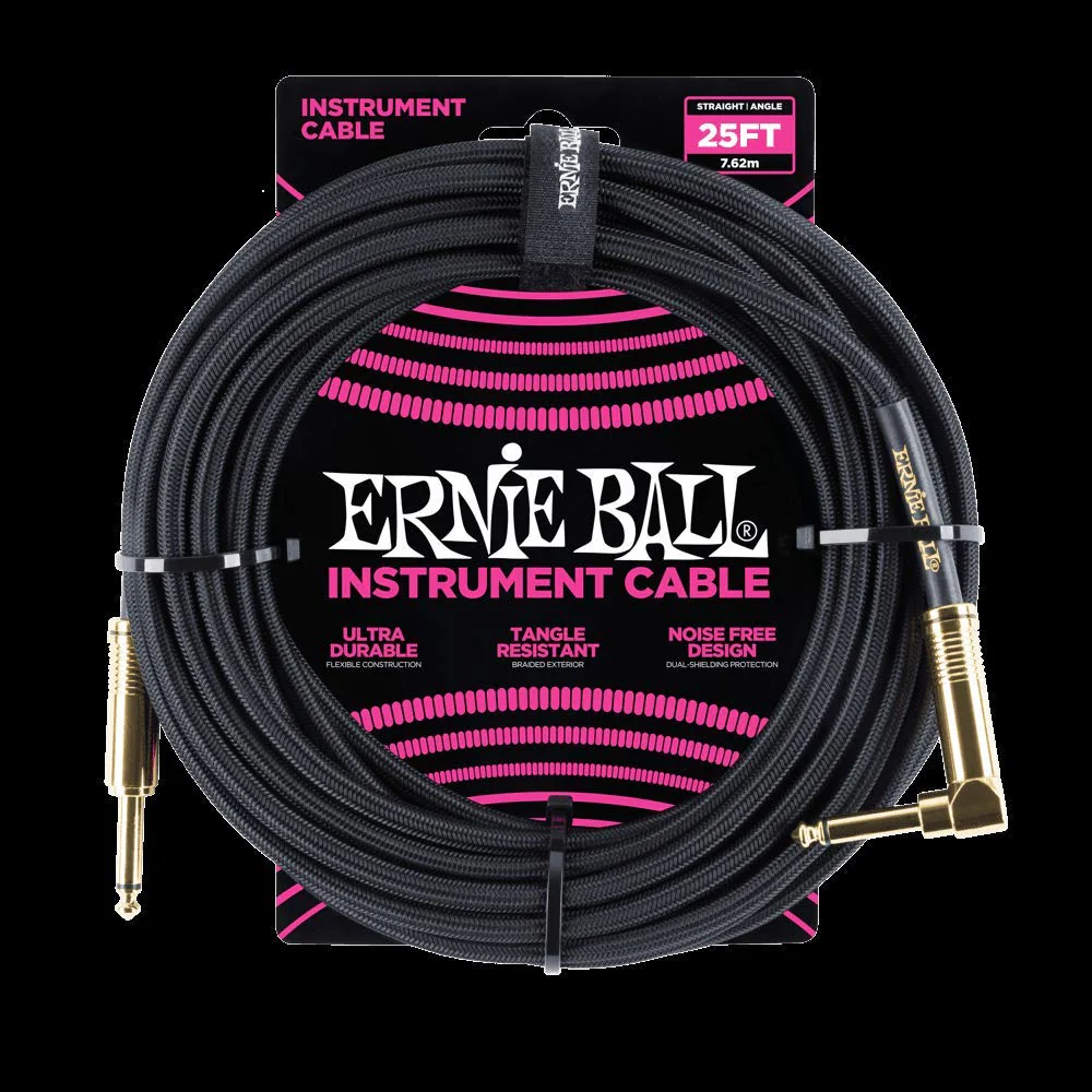 Ernie Ball Braided Instrument Cable, Straight/Angle, 25ft, Black (P06058) - Image 4