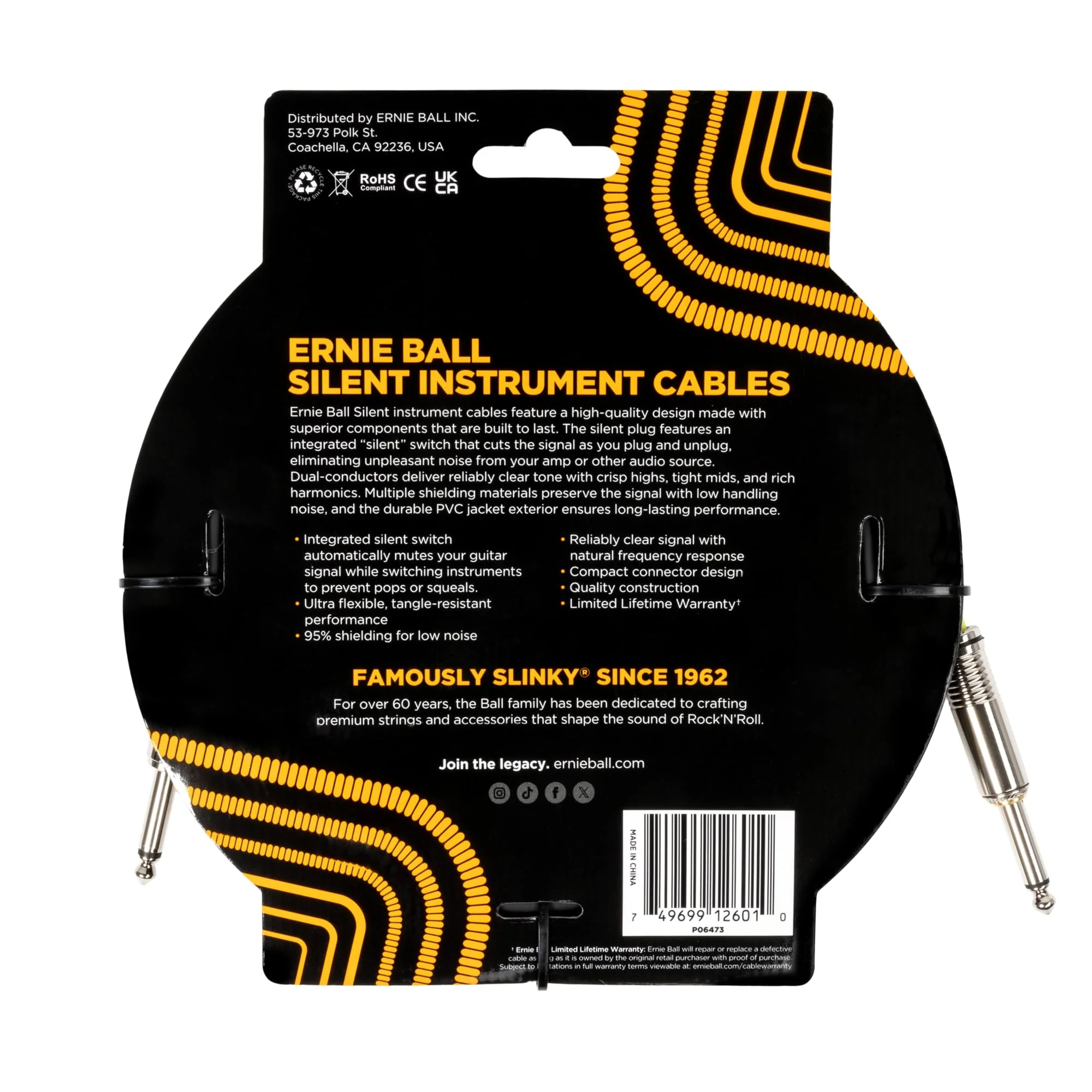 Ernie Ball Classic Silent Instrument Cable, Straight/Straight 20ft - Black 20 ft - Image 2