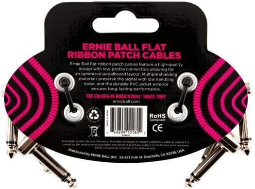 Ernie Ball Flat Ribbon Patch Cable Set 3x2 Length 3 inch in Black P06220 - Pack of 2 - Image 2