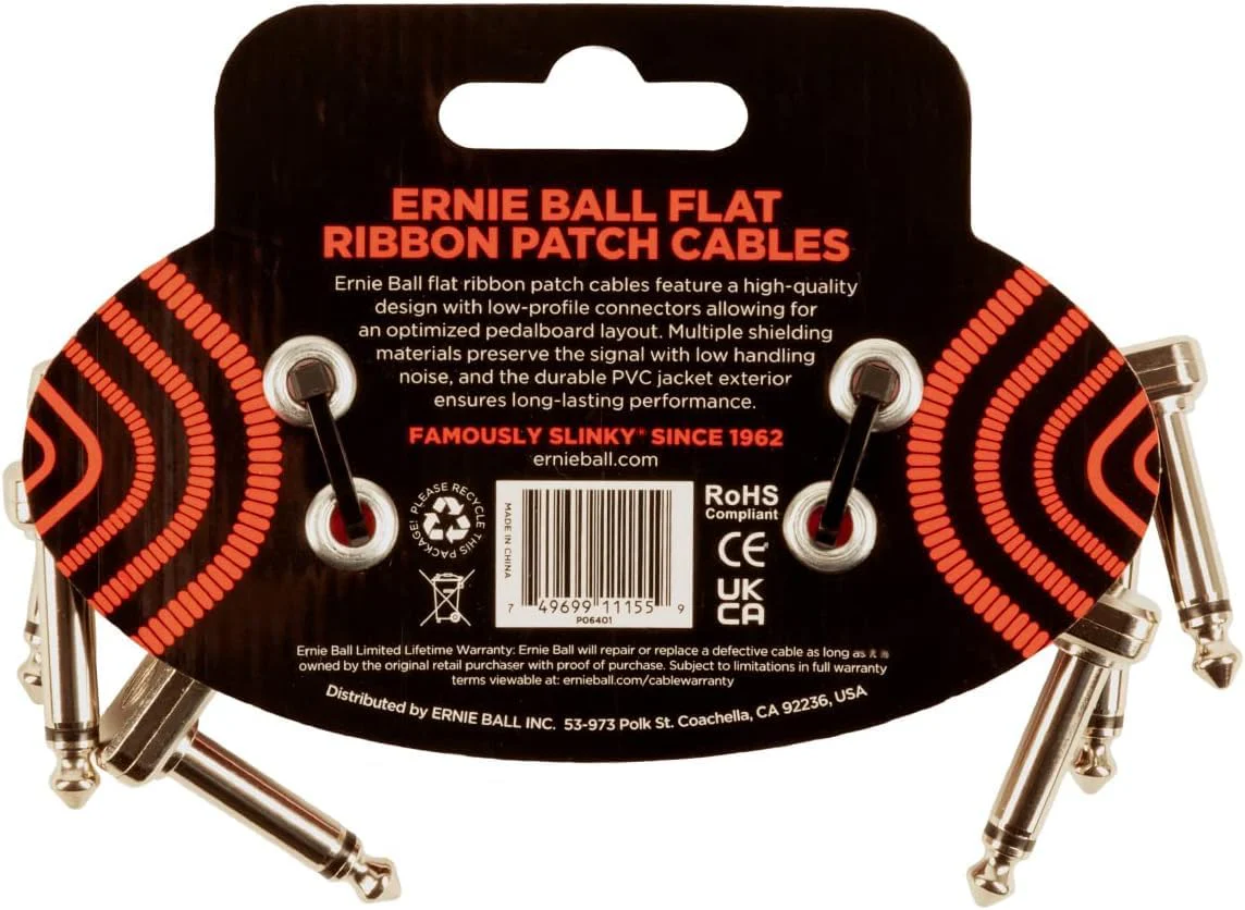 Ernie Ball Flat Ribbon Patch Cable Set 3x2 Length 3 Inch in RED P06401 - Pack of 2 - Image 2