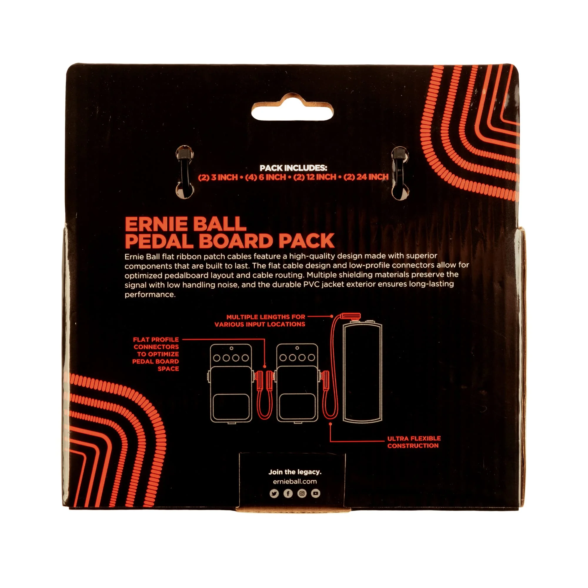 Ernie Ball Flat Ribbon Patch Cables Pedalboard Multi-Pack - Red Cable - Image 2