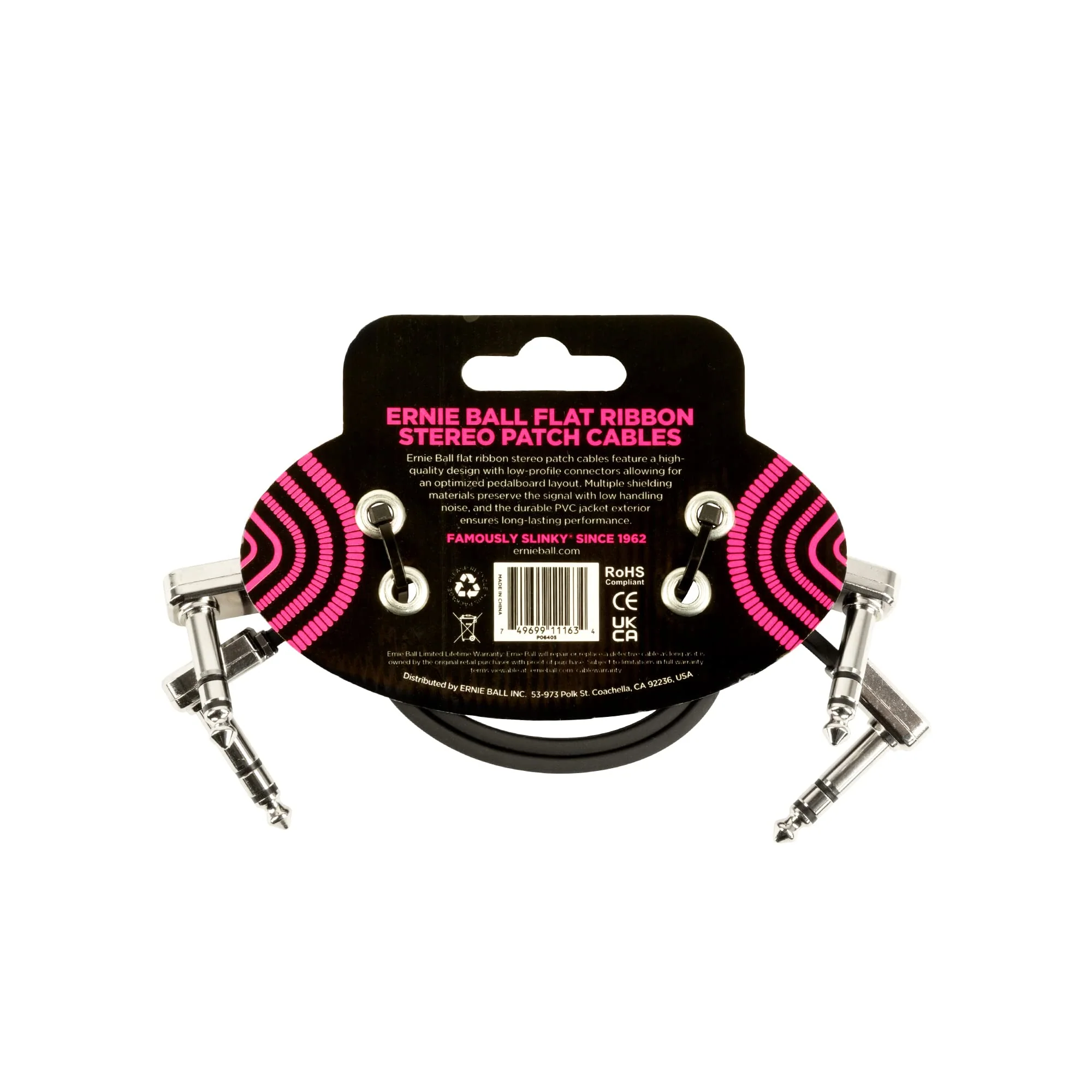 Ernie Ball Flat Ribbon Stereo Patch Cable 2-Pack, 12in Black (P06405) 12 inch - Image 2