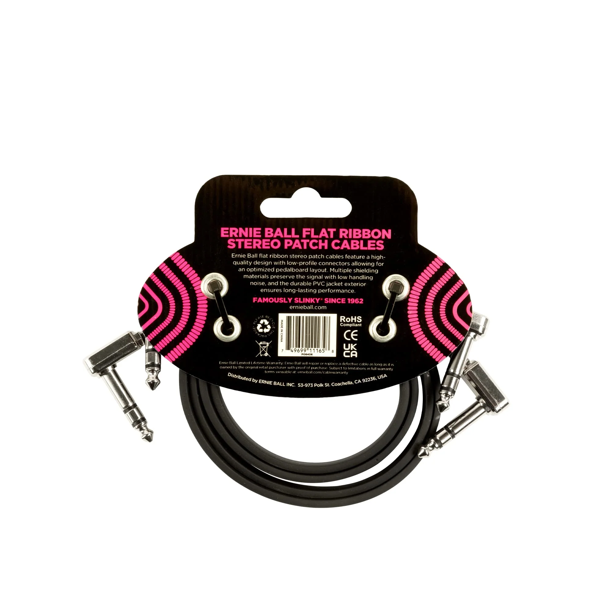 Ernie Ball Flat Ribbon Stereo Patch Cable 2-Pack, 24 in Black (P06406) 24 inch - Image 2