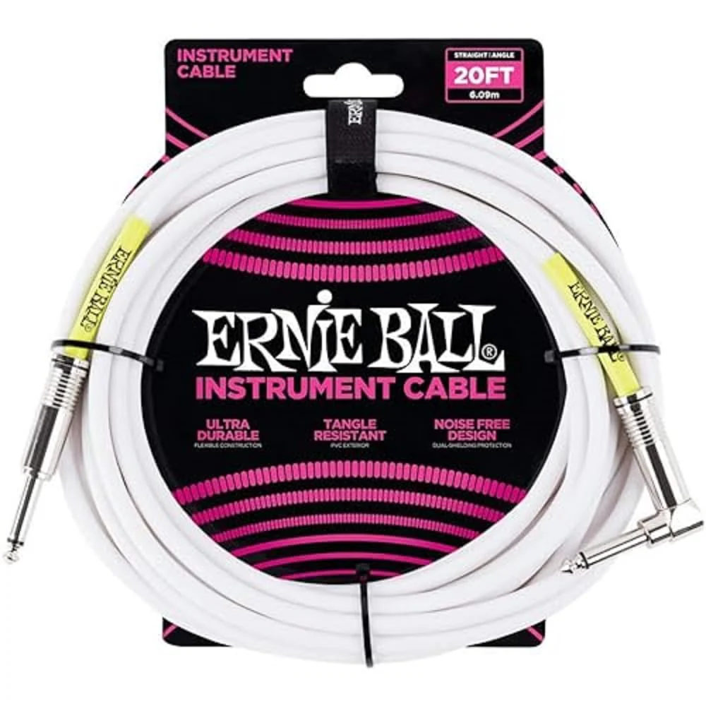 Ernie Ball Instrument Cable, Straight/Angle, 20ft, White (P06047) 20 feet - Image 3