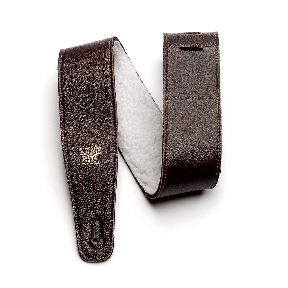 Ernie Ball Italian Leather with Fur Padding Guitar Strap, Chestnut (P04138) - Image 2