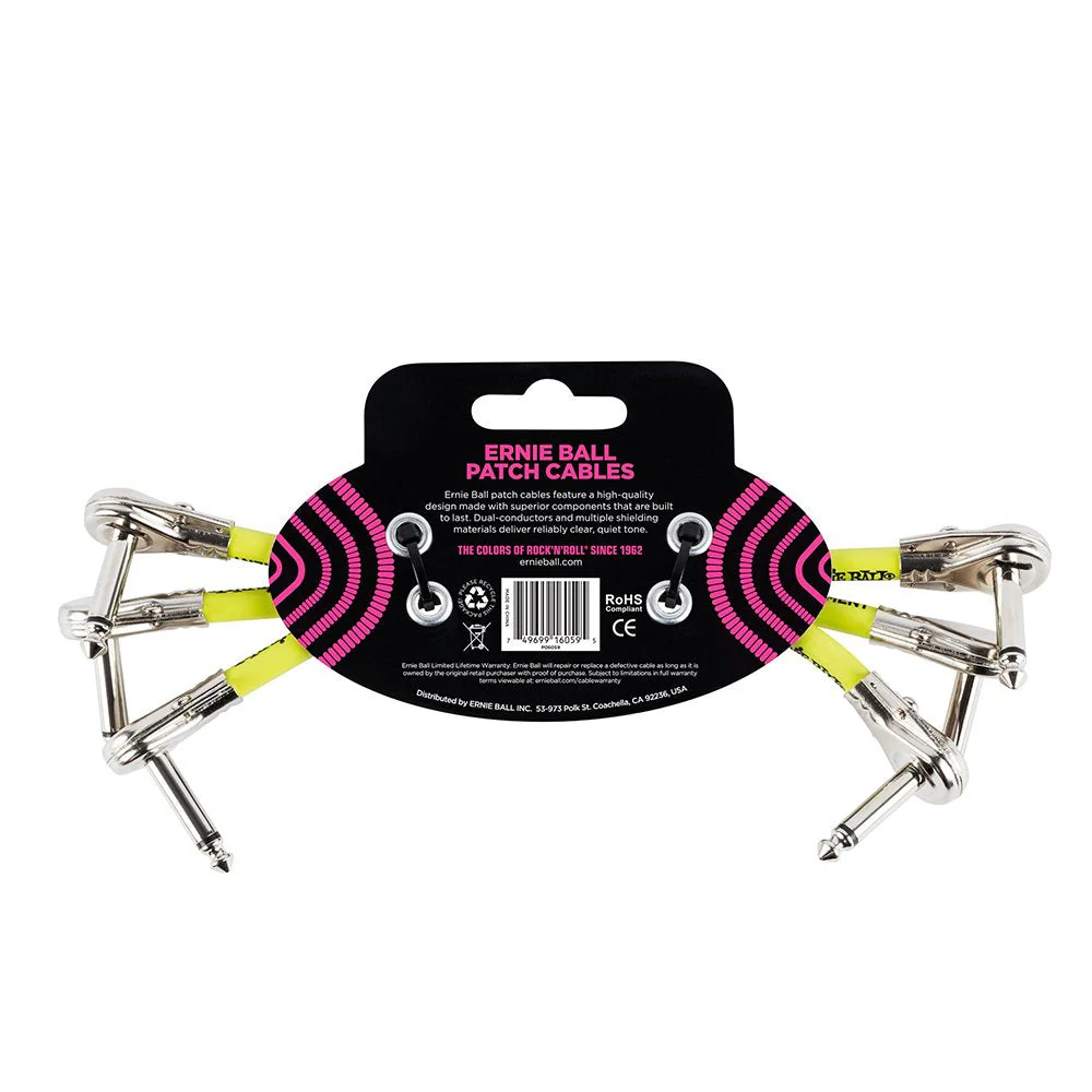 Ernie Ball Patch Cable 3-Pack, Flat Angle/Flat Angle, 6in, Black (P06059) 6 inch - Image 2