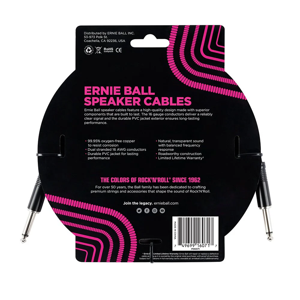 Ernie Ball Speaker Cable, Straight/Straight, 3ft, Black (P06071) 3 feet - Image 2