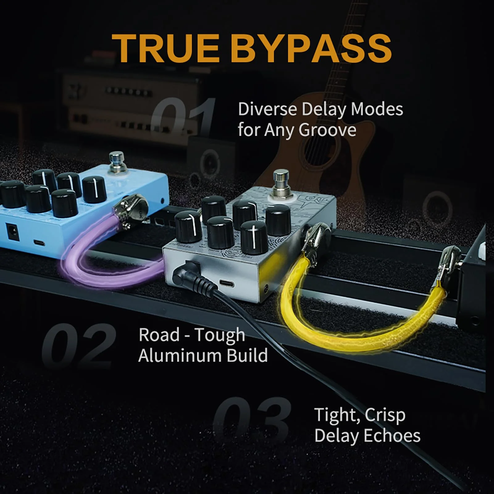 EROK Digital Delay Guitar Pedal - 9 Modes (Analog/Reverse/dTAPE/Ice) with TAP Tempo & FREEZE, Max 3000ms Delay | Fits Blues/Rock/Jazz/Post - Rock - Image 5
