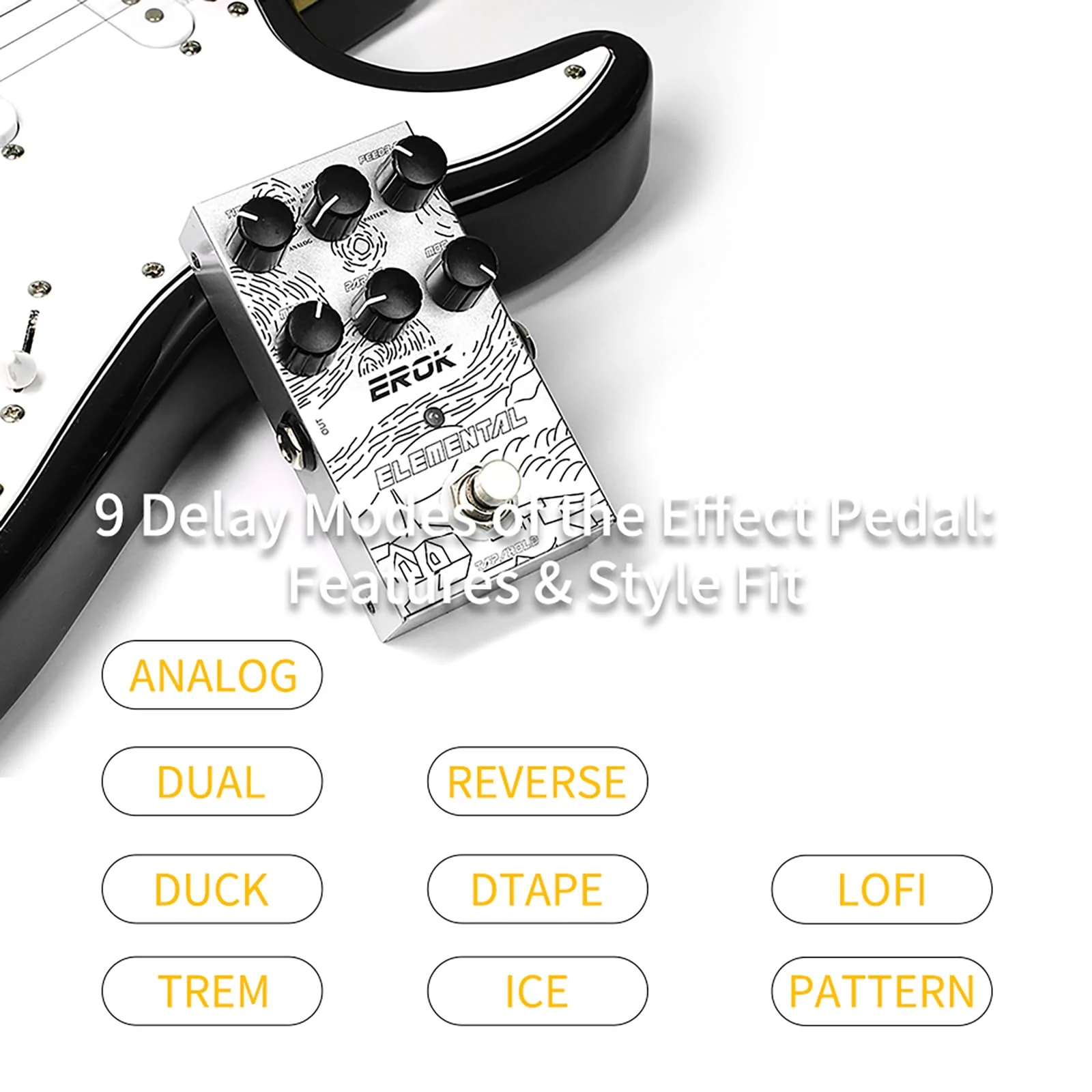 EROK Digital Delay Guitar Pedal - 9 Modes (Analog/Reverse/dTAPE/Ice) with TAP Tempo & FREEZE, Max 3000ms Delay | Fits Blues/Rock/Jazz/Post - Rock - Image 6