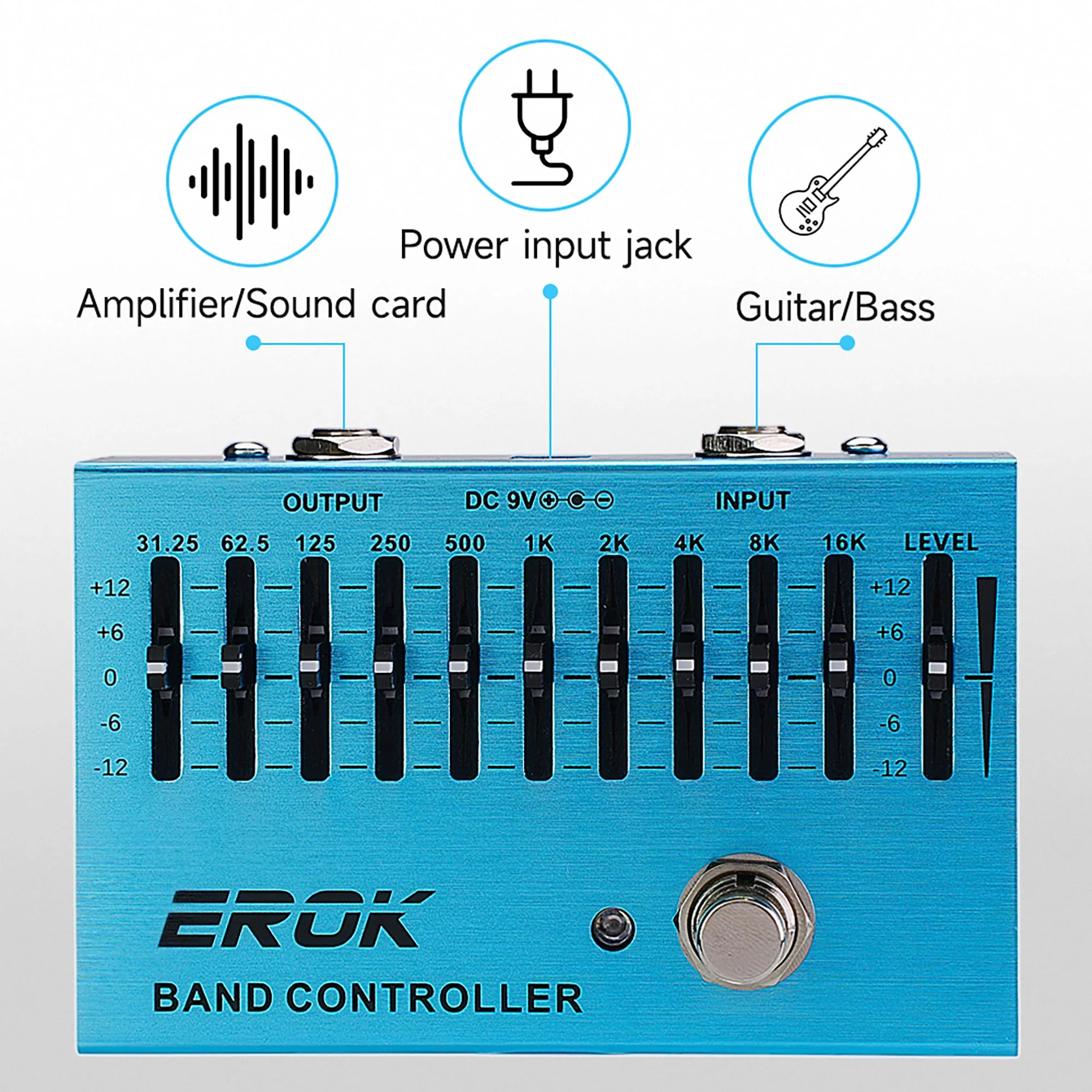 EROK EQ Pedal,10-Band Equalizer,(31.25Hz–16kHz) with ±12dB Gain/Attenuation for Each Band,for Electric Guitar Bass Eq Pedal,with Independent Controller Button - Image 4