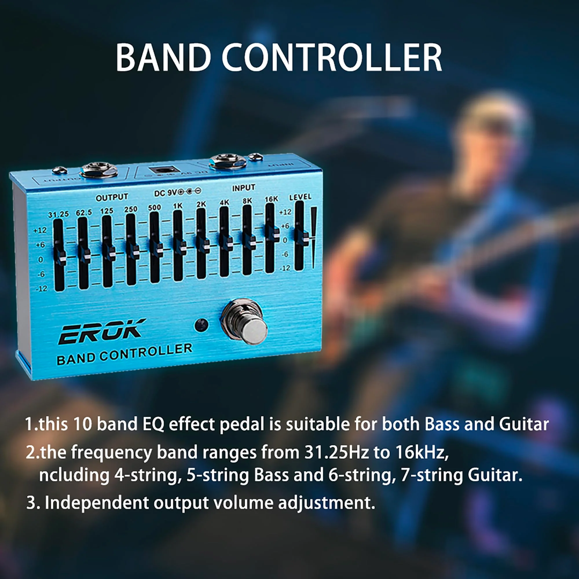 EROK EQ Pedal,10-Band Equalizer,(31.25Hz–16kHz) with ±12dB Gain/Attenuation for Each Band,for Electric Guitar Bass Eq Pedal,with Independent Controller Button - Image 8