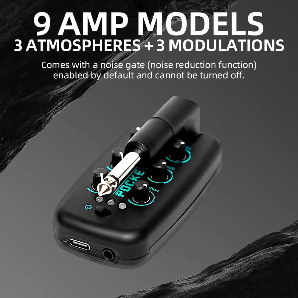 EROK Guitar Headphone Amp, with 9 Simulation Tones,USB-Rechargeable Portable Pocket Effects Unit, with Wireless Function Supporting OTG Recording - Image 2