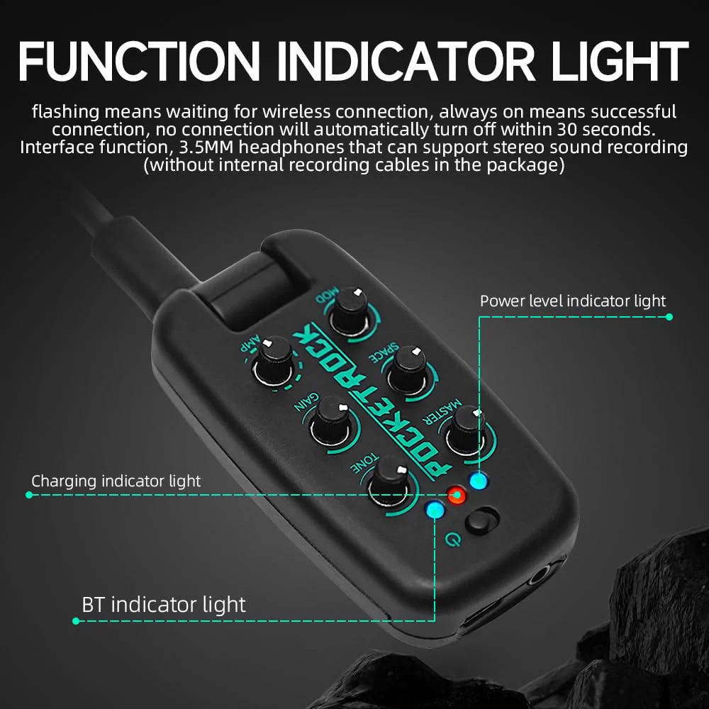 EROK Guitar Headphone Amp, with 9 Simulation Tones,USB-Rechargeable Portable Pocket Effects Unit, with Wireless Function Supporting OTG Recording - Image 4