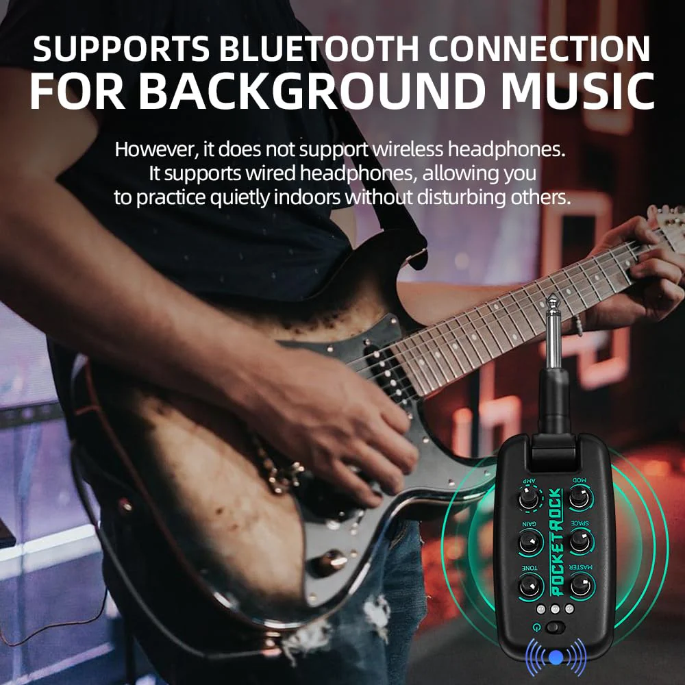 EROK Guitar Headphone Amp, with 9 Simulation Tones,USB-Rechargeable Portable Pocket Effects Unit, with Wireless Function Supporting OTG Recording - Image 5
