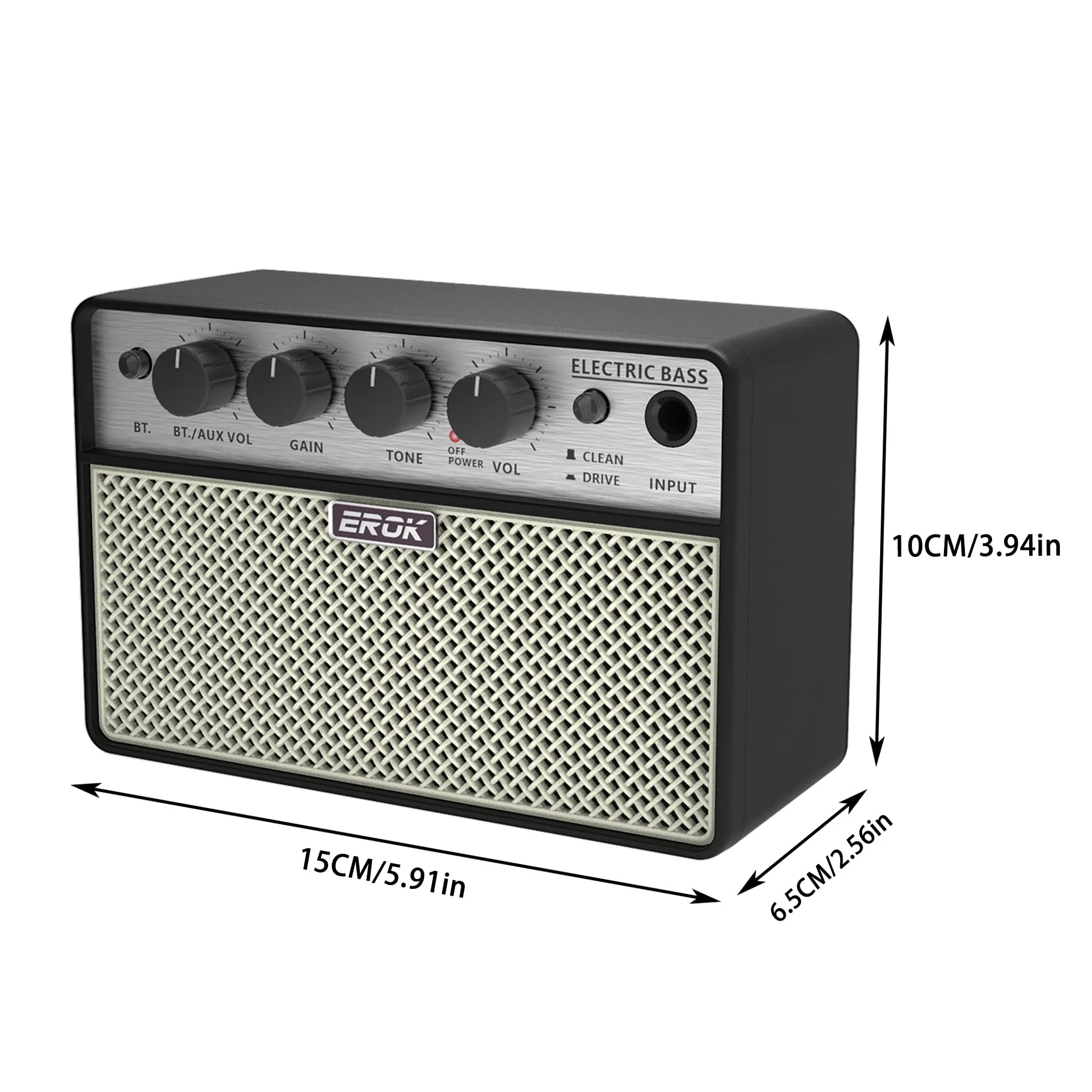 EROK Mini Bass Amp, Portable Amplifier with Clean/Drive Dual Channels, 3.5mm Headphone/AUX Input, Compact Design for Practice & Small Gigs - Image 8