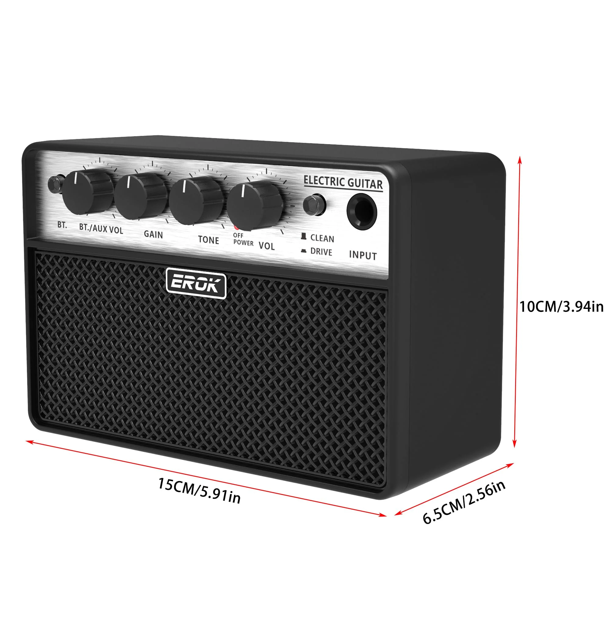 EROK Mini Electric Guitar Amp, Portable Amplifier with Clean/Drive Dual Channels, 3.5mm Headphone/AUX Input, Compact Design for Indoor Practice & Small Gigs - Image 7