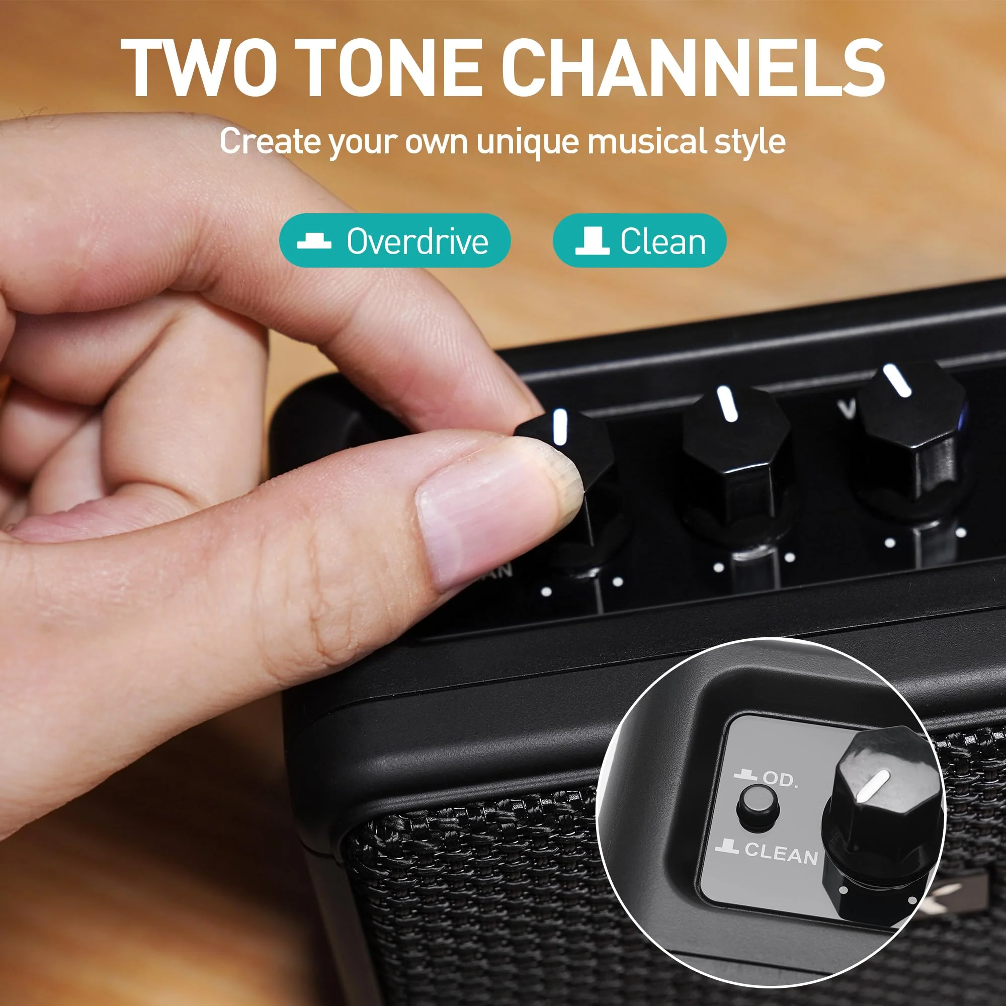 EROK Mini Electric Guitar Amplifier, with Clean Overdrive Effects,Support BT/Headphone Connection,5W Indoor Music Pratice Speaker (Dark) Dark - Image 2