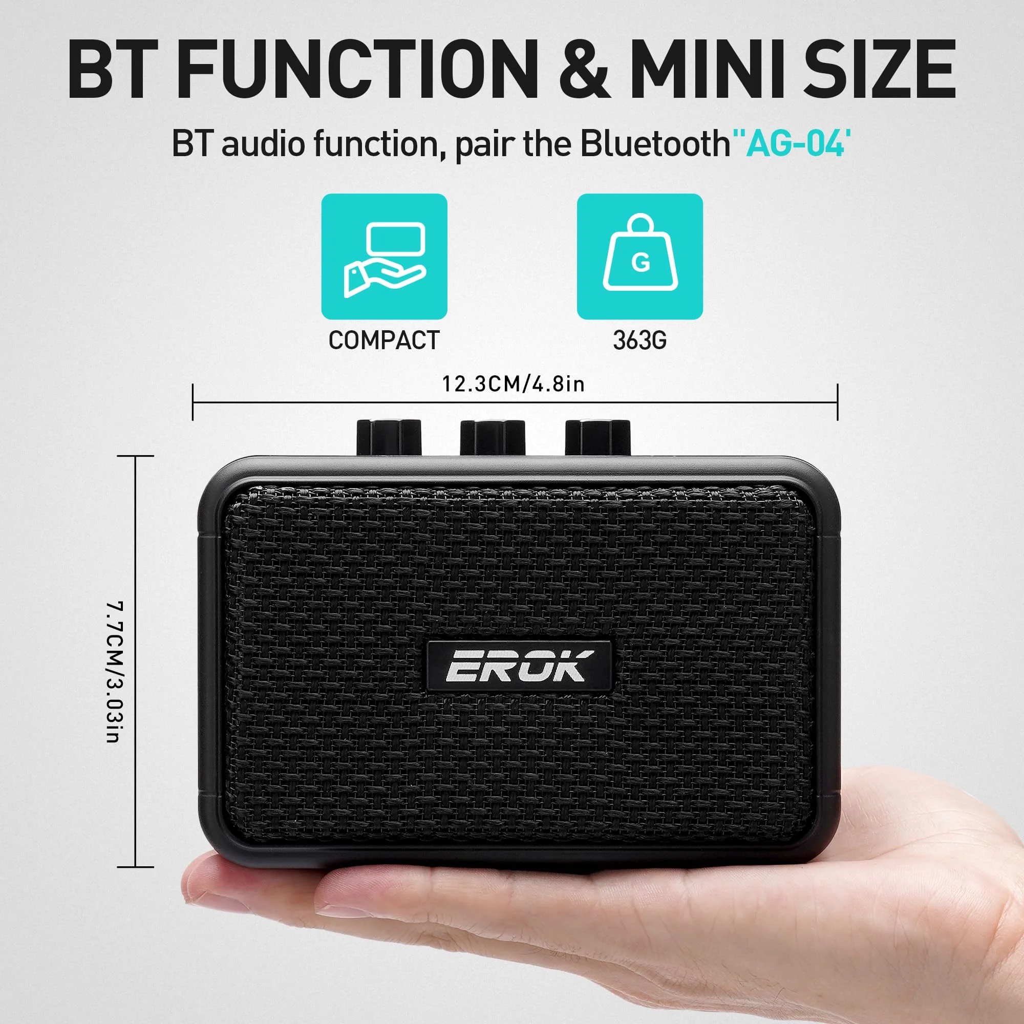 EROK Mini Electric Guitar Amplifier, with Clean Overdrive Effects,Support BT/Headphone Connection,5W Indoor Music Pratice Speaker (Dark) Dark - Image 5