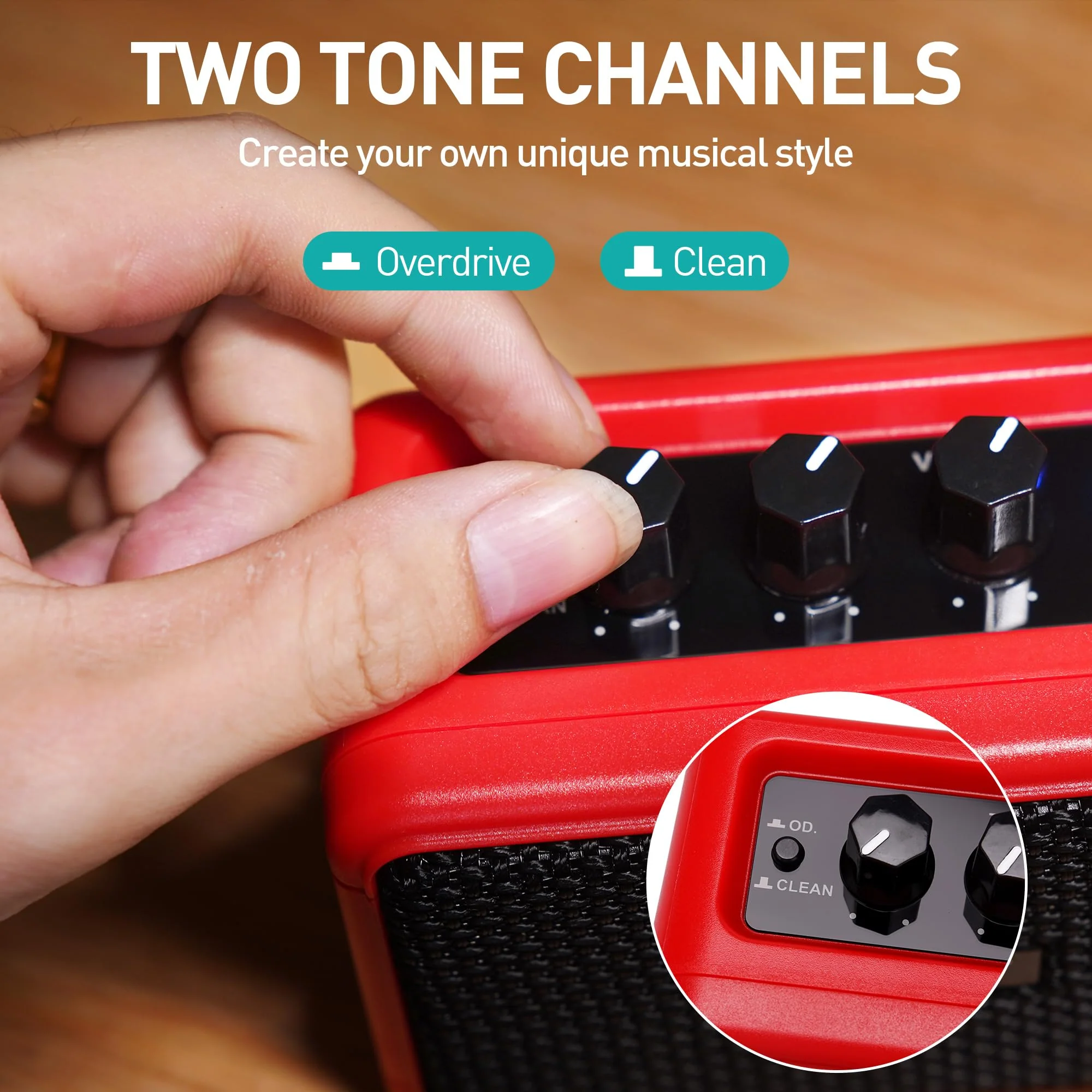 EROK Mini Electric Guitar Amplifier, with Clean Overdrive Effects,Support BT/Headphone Connection,5W Indoor Music Pratice Speaker (Red) Red - Image 2