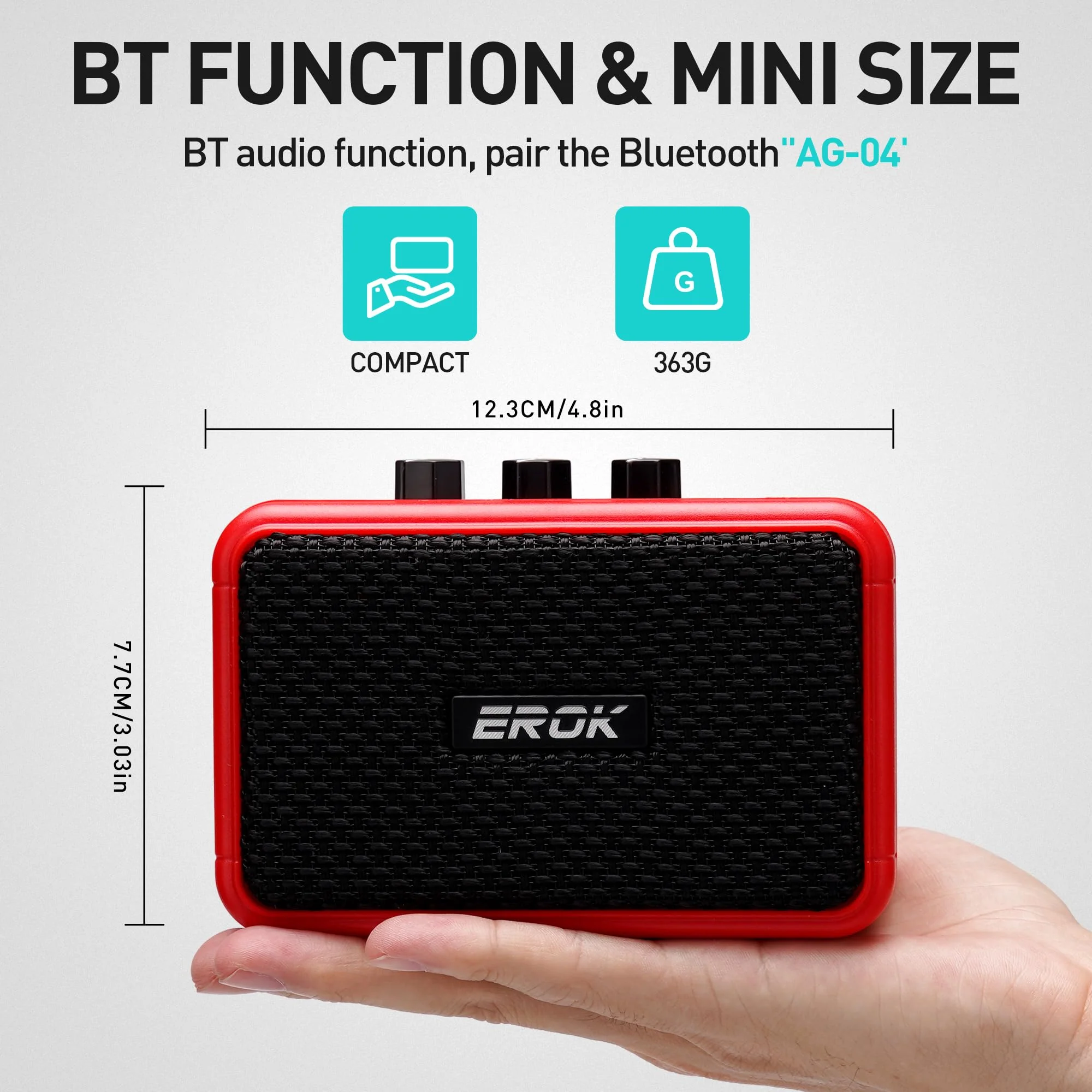 EROK Mini Electric Guitar Amplifier, with Clean Overdrive Effects,Support BT/Headphone Connection,5W Indoor Music Pratice Speaker (Red) Red - Image 5
