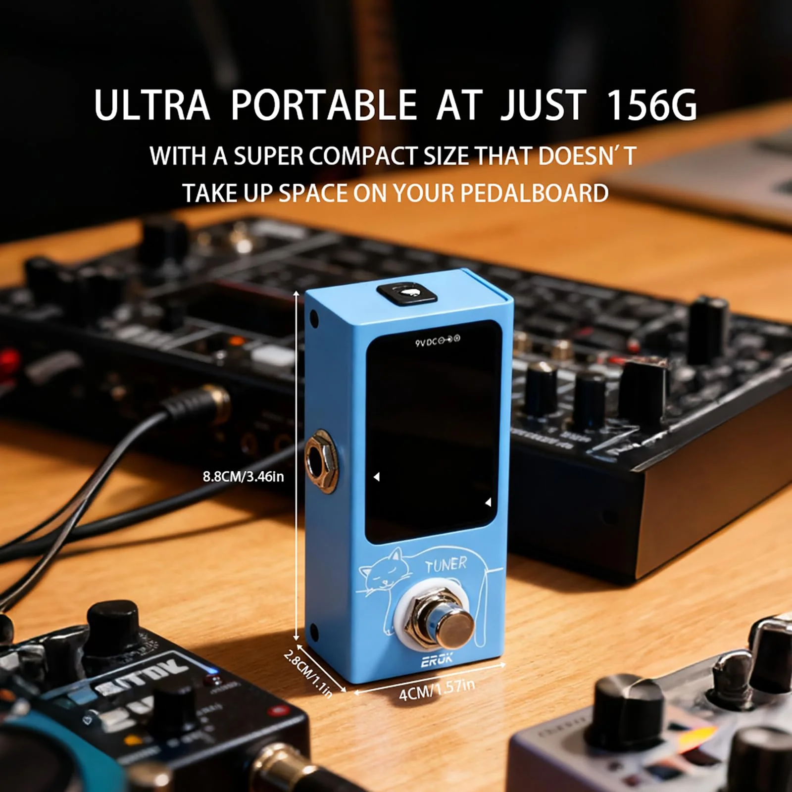 EROK Mini Tuner Pedal - Compact Size with Pitch LED Indicator for Electric Guitar & Bass, True Bypass - Image 4