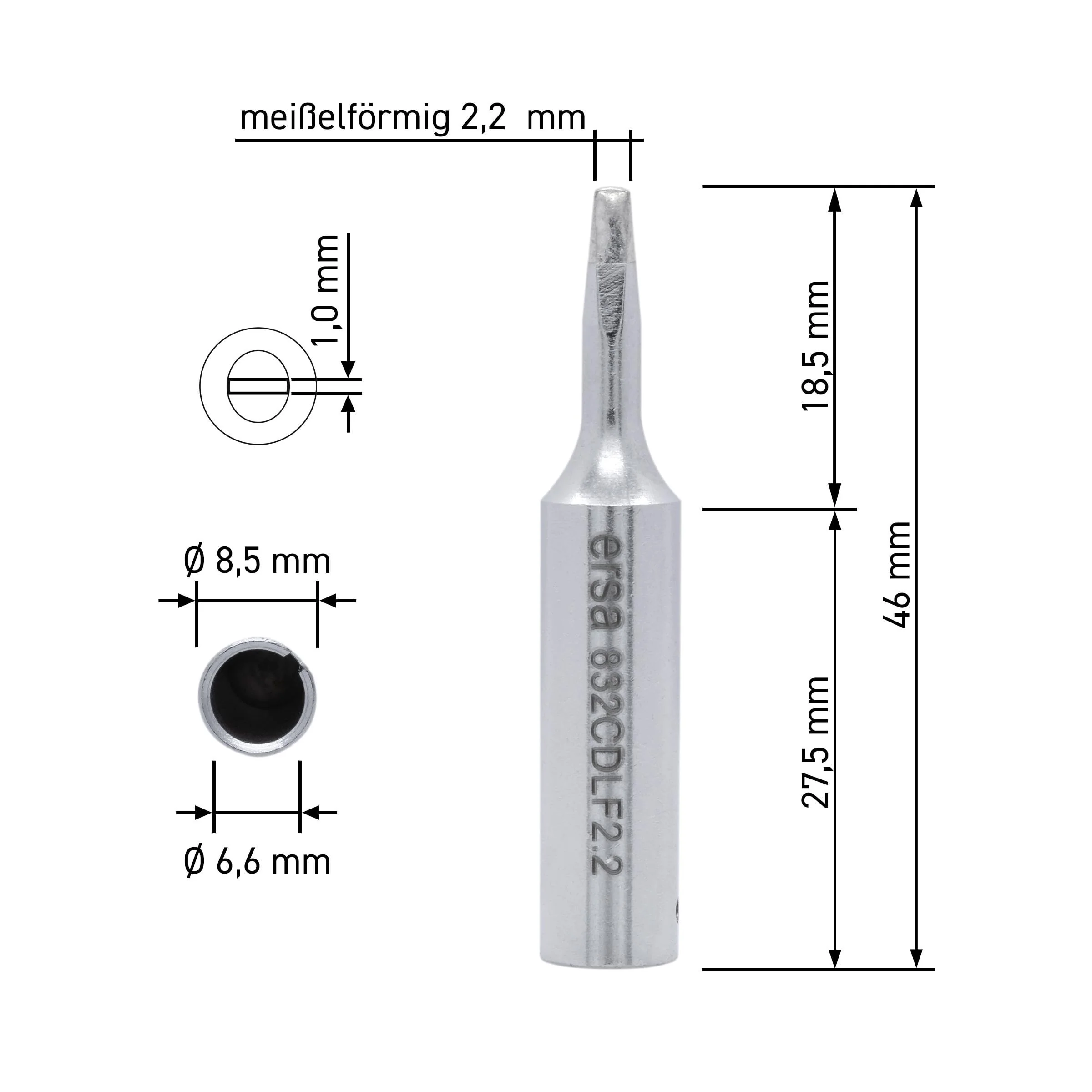 ERSA Ersadur LeadFree 0832CDLF Long-Life Soldering Tip Straight Chisel-Shaped 2.2 mm - Image 2