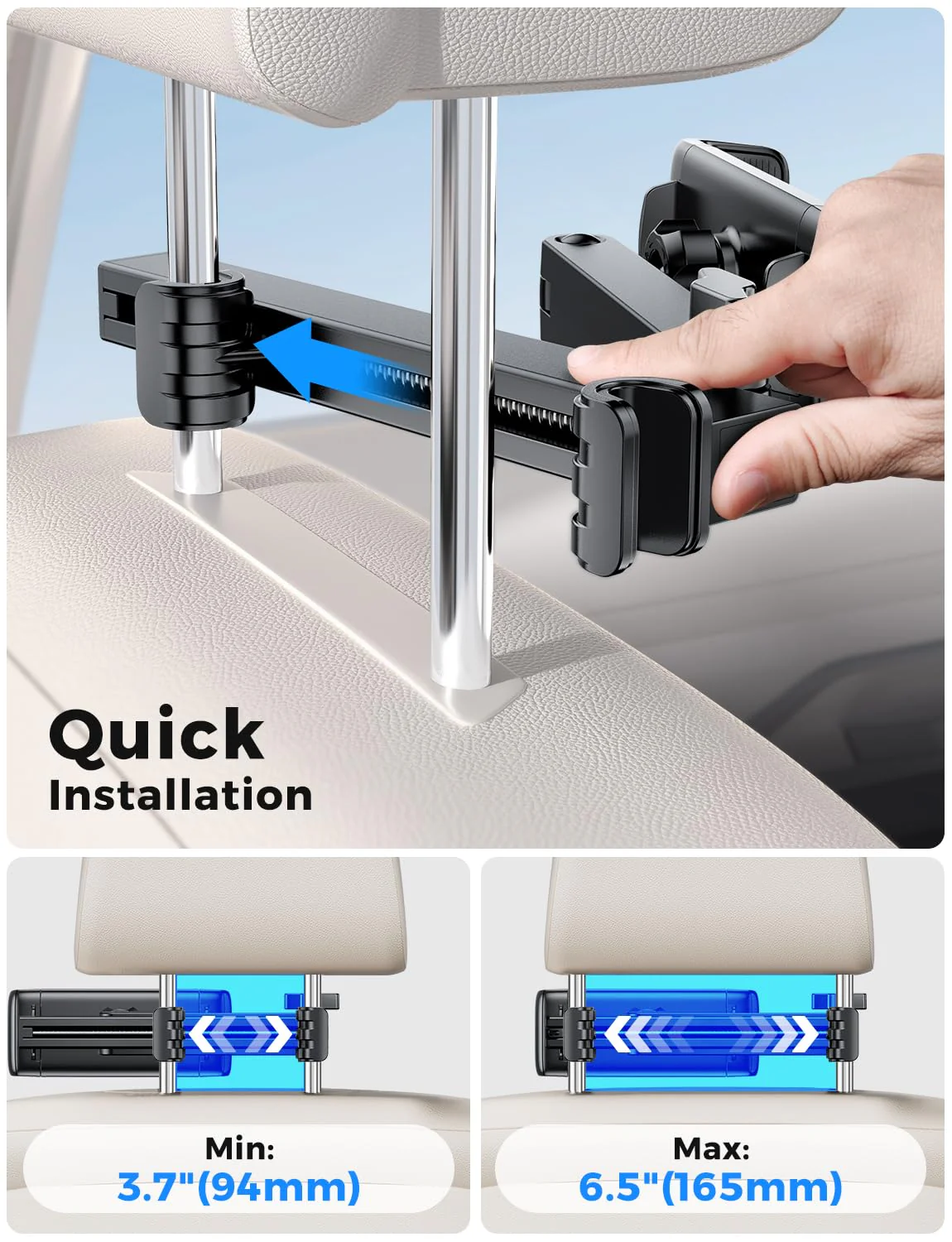 eSamcore Headrest Tablet Holder for car, Back Seat [3 in 1 Extension Arm] Fit iPad Car Mount Road Trip Essentials for Kid Backseat Car Accessories for 4.7"-11" iPad Pro, Air, Mini, Fire HD Tablet Foldable headrest tablet holder - Image 4