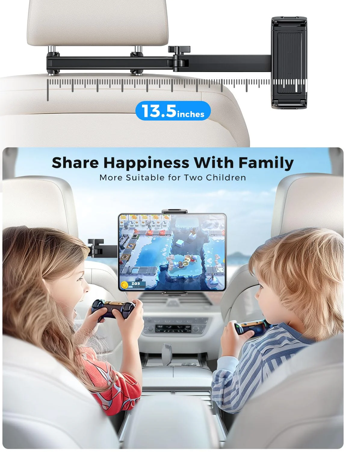 eSamcore Headrest Tablet Holder for car, Back Seat [3 in 1 Extension Arm] Fit iPad Car Mount Road Trip Essentials for Kid Backseat Car Accessories for 4.7"-11" iPad Pro, Air, Mini, Fire HD Tablet Foldable headrest tablet holder - Image 6