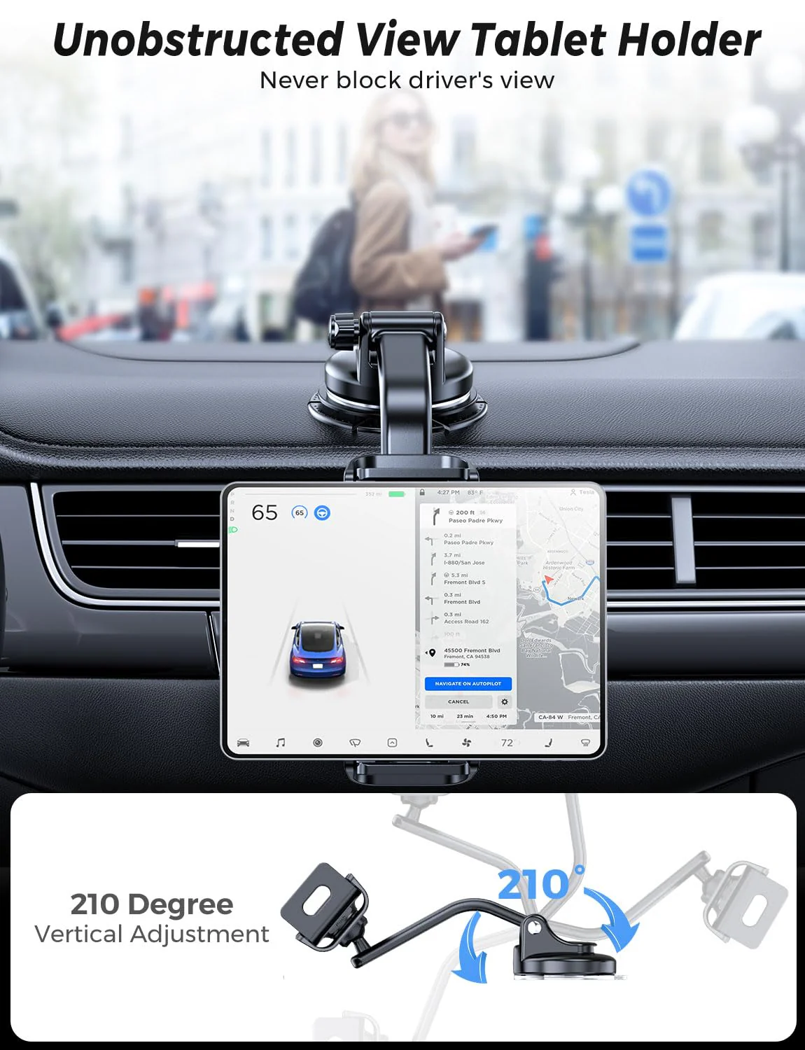 eSamcore Tablet Holder for Car Dashboard, Windshield Mount Holder for iPad & Foldable Phone Stand with Stable 360° Adjustable Clamp Car Gadgets & Accessories for iPad Air Pro Mini All 6”-11” Devices - Image 2
