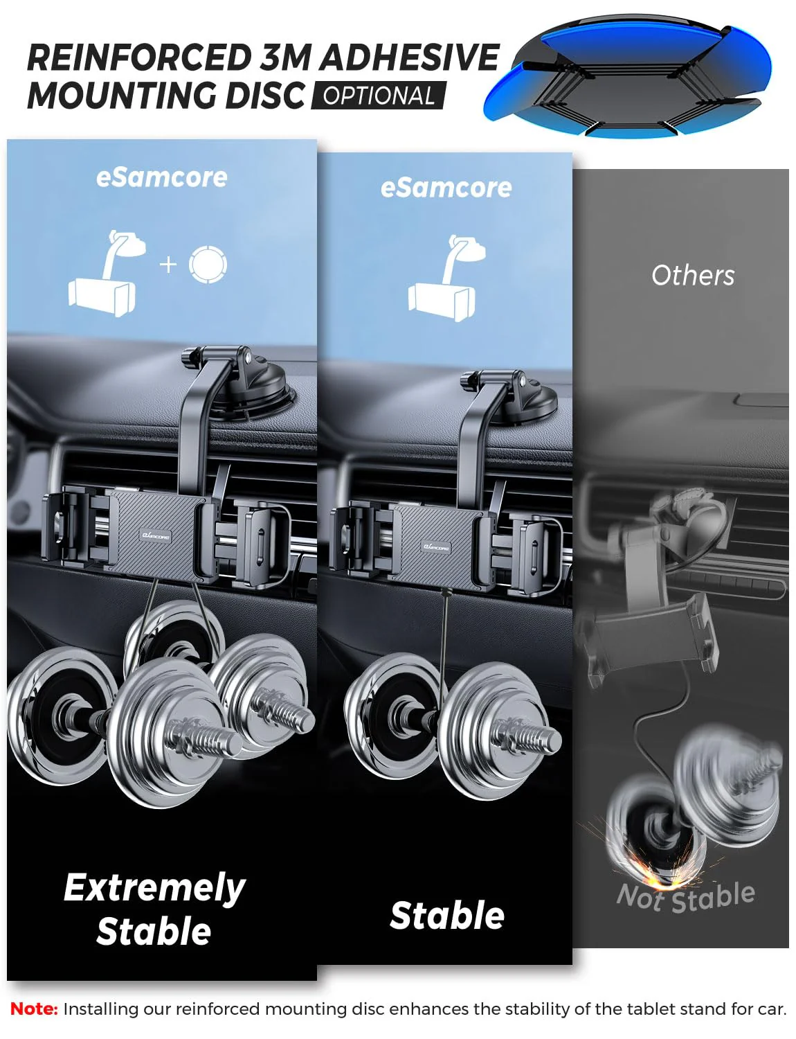 eSamcore Tablet Holder for Car Dashboard, Windshield Mount Holder for iPad & Foldable Phone Stand with Stable 360° Adjustable Clamp Car Gadgets & Accessories for iPad Air Pro Mini All 6”-11” Devices - Image 4