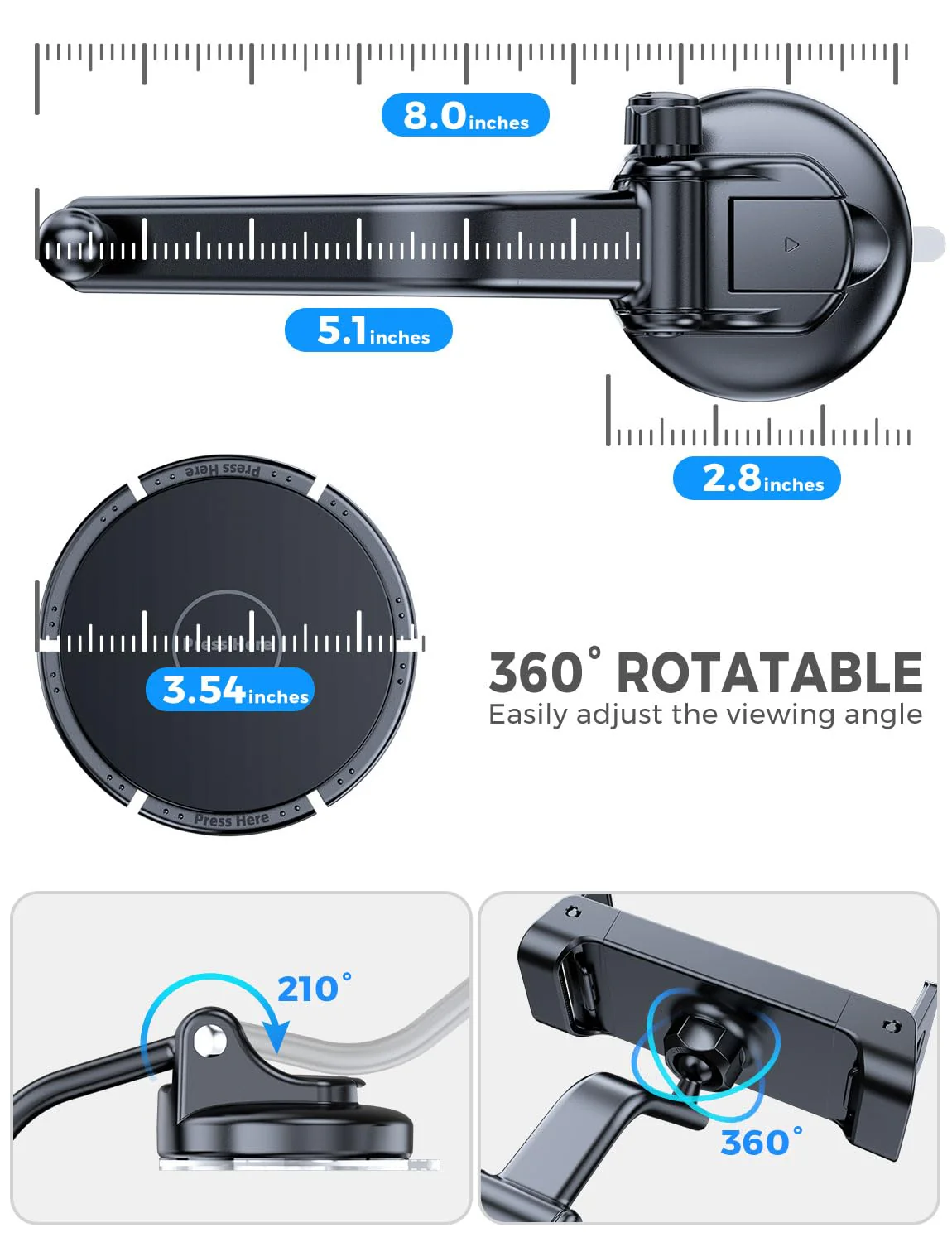 eSamcore Tablet Holder for Car Dashboard, Windshield Mount Holder for iPad & Foldable Phone Stand with Stable 360° Adjustable Clamp Car Gadgets & Accessories for iPad Air Pro Mini All 6”-11” Devices - Image 5
