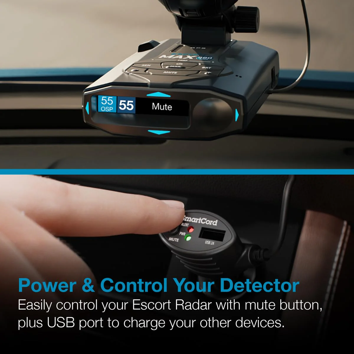 Escort Radar Detector SmartCord Coiled Wire with USB for MAX 360, MAX 360c, IX, IXc, 9500 IX, MAX II, MAX 3, MAX 4, MAX 360c MKII, MAX 360 MKII, MAXcam 360c, Redline 360c, and Additional Models Coiled Wire with USB - Red Light - Image 2