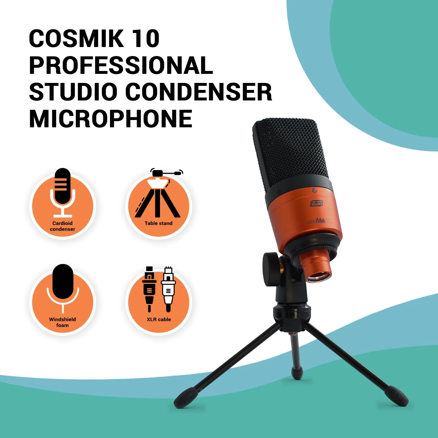 ESI cosMik 10 Studio Condenser Mic: Cardioid, Low Noise, Ideal for Vocals, Instruments, Streaming, with Stand & Cable cosMik 10 XLR Microphone - Image 2