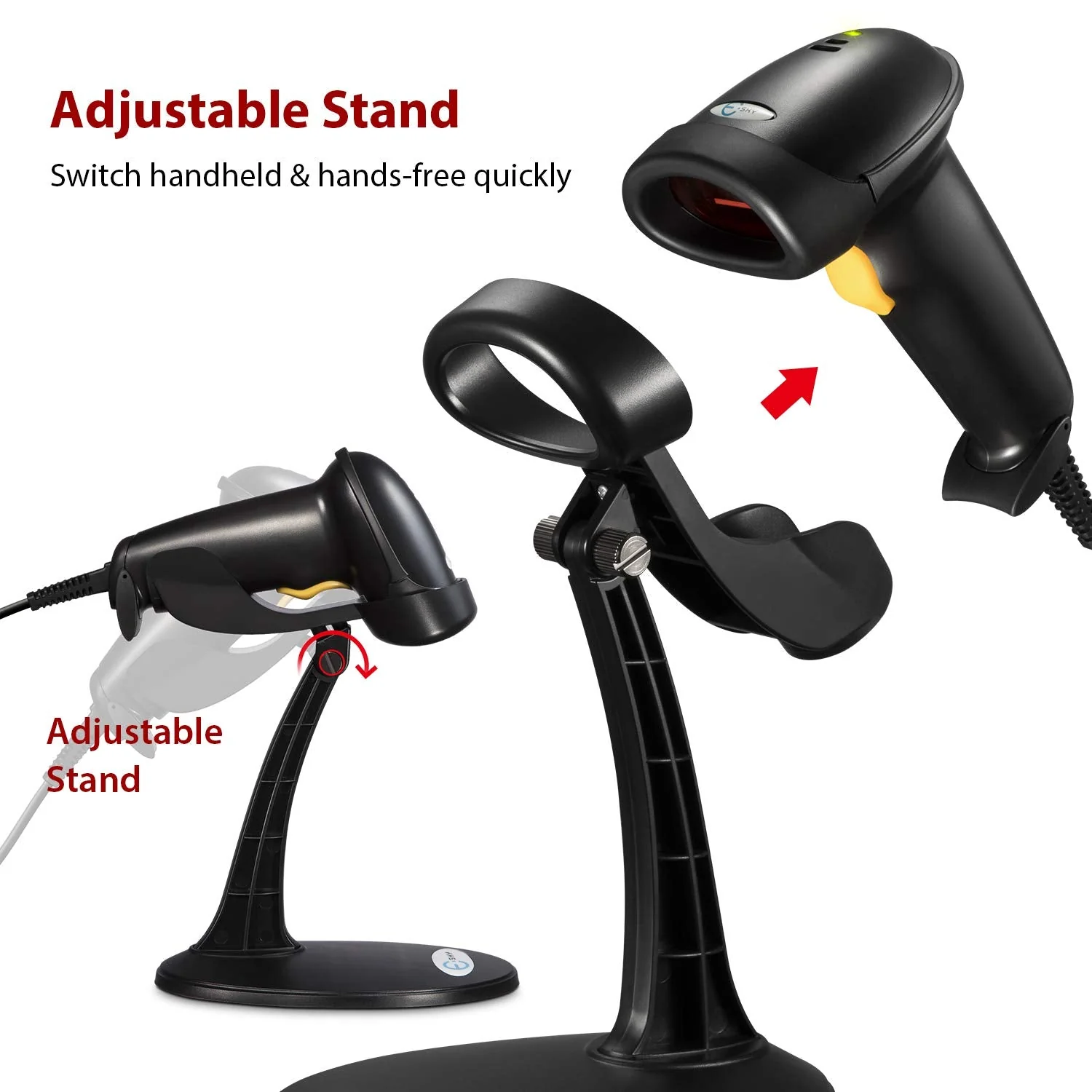 Esky Barcode Scanner with Stand, Wired Handheld Bar Code Scanner with Adjustable Stand, Automatic 1D USB Laser Scanner Support Windows/Mac/Linux for Store, Supermarket, Warehouse, Library 1 Pack - Image 2