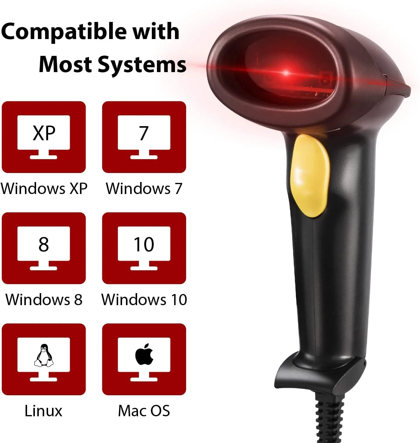 Esky Barcode Scanner with Stand, Wired Handheld Bar Code Scanner with Adjustable Stand, Automatic 1D USB Laser Scanner Support Windows/Mac/Linux for Store, Supermarket, Warehouse, Library 1 Pack - Image 5