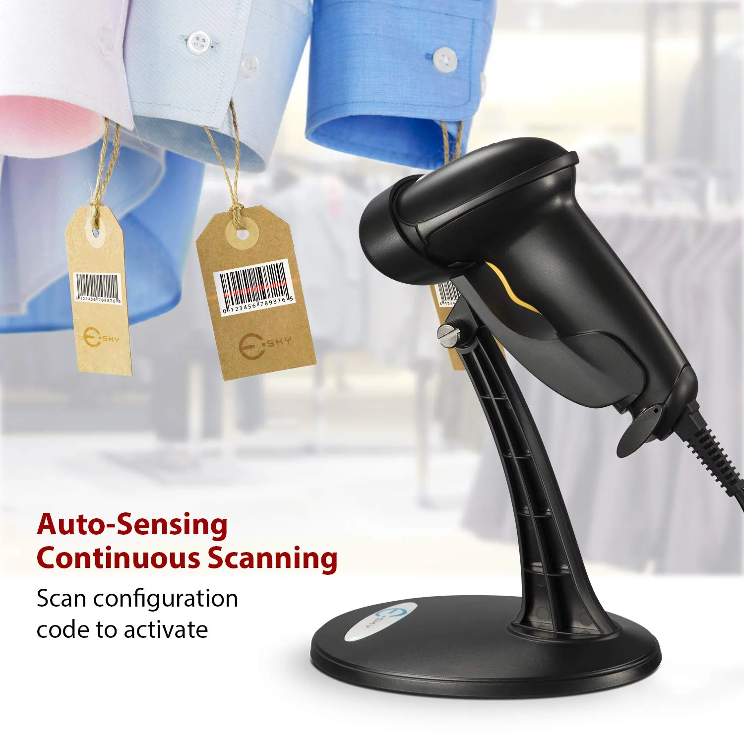 Esky Barcode Scanner with Stand, Wired Handheld Bar Code Scanner with Adjustable Stand, Automatic 1D USB Laser Scanner Support Windows/Mac/Linux for Store, Supermarket, Warehouse, Library 1 Pack - Image 7