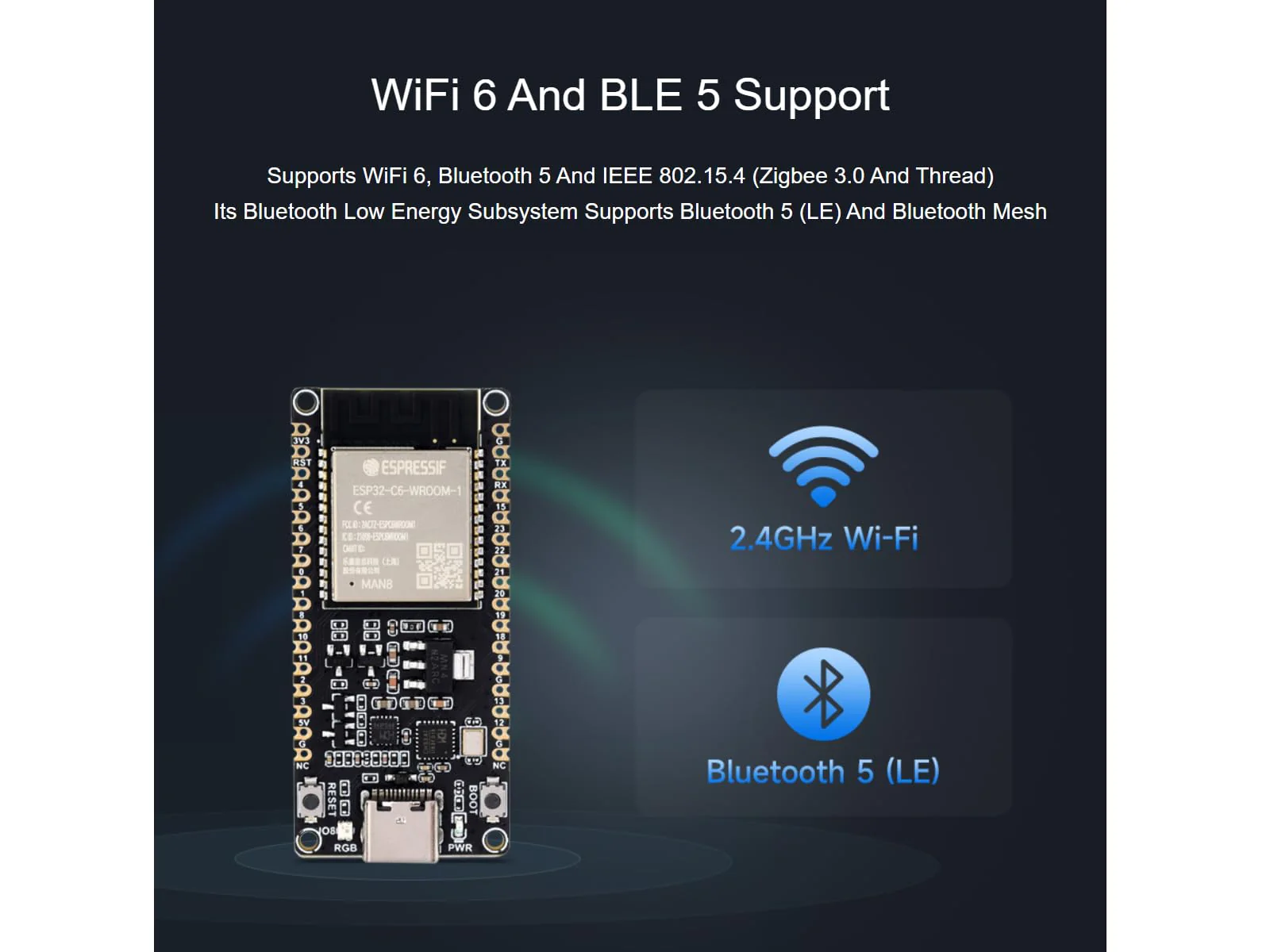 ESP32-C6 Microcontroller WiFi 6 Development Board ESP32-C6-WROOM-1-N8 Module with RISC-V 32-bit Sngle-core Processor, WiFi 6+Bluetooth 5+IEEE 802.15.4 Wireless Communication - Image 4