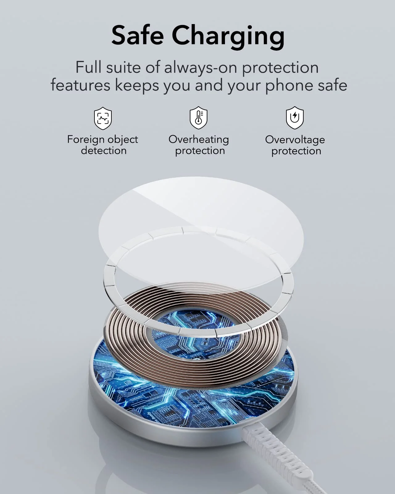 ESR for MagSafe Charger 15W Wireless Charger for iPhone 16 Pro Max/16 Pro/16/16 Plus/15/14/13/12 Apple Magnetic Charging Pad for AirPods 4/3/Pro/Pro 2 with Dual USB A/C Ports, Silver 1 PACK - Image 9