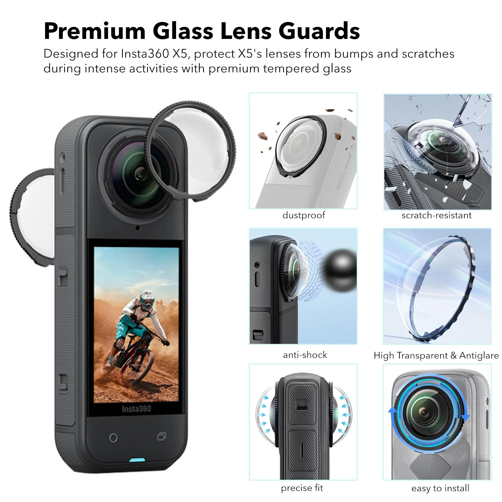 Essential Accessories with Portable Mini Carrying Case for Insta360 X5, Premium Lens Guards, Rubber Lens Cap, Silicone Sleeve Protective Case, Screen Protectors Compatible with Insta 360 X5 Accessory Kit -2 - Image 3